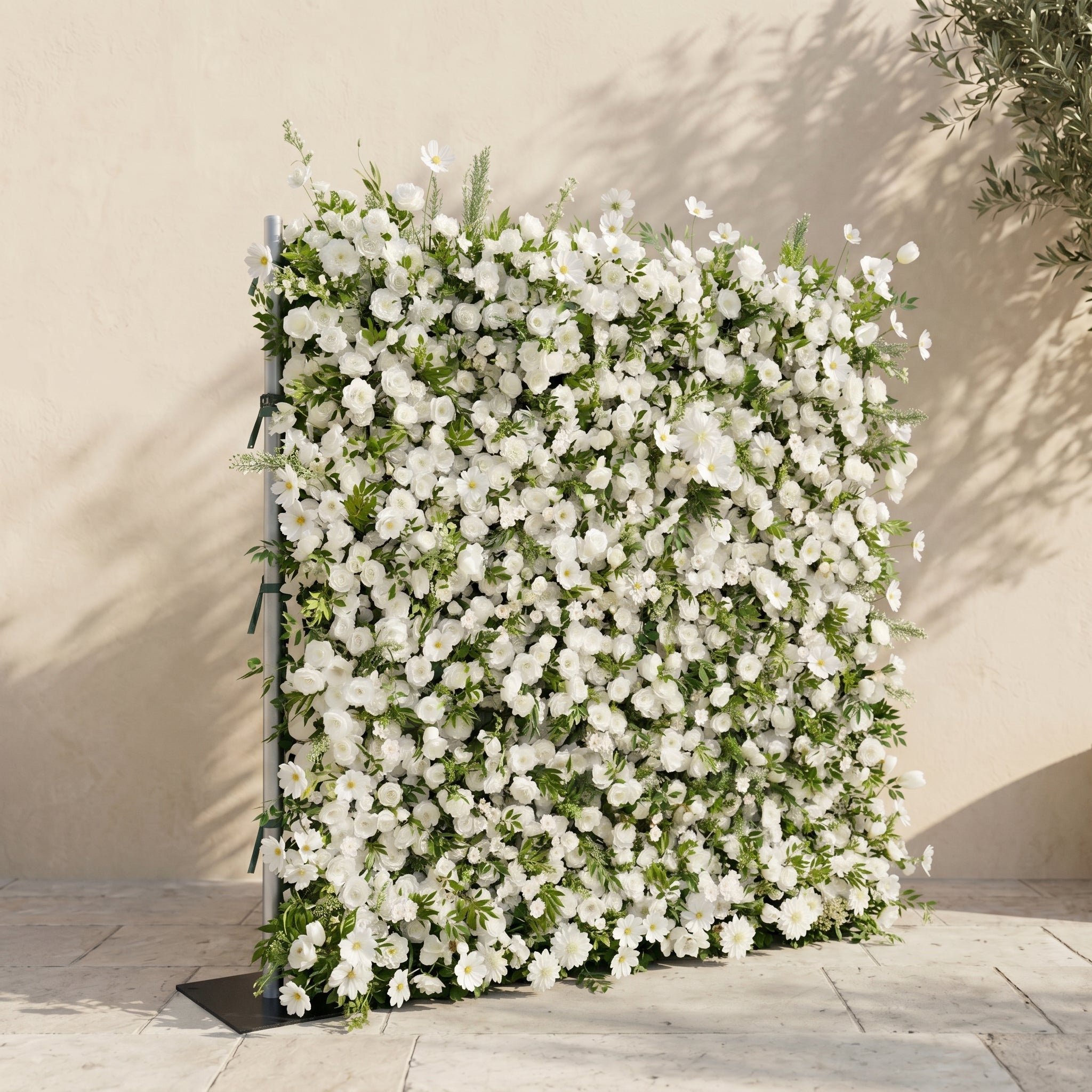 Karelalia:Premium 5D Ivory &amp; Greenery Silk Floral Wall Roll-Up Backdrop for Elegant Minimalist Events