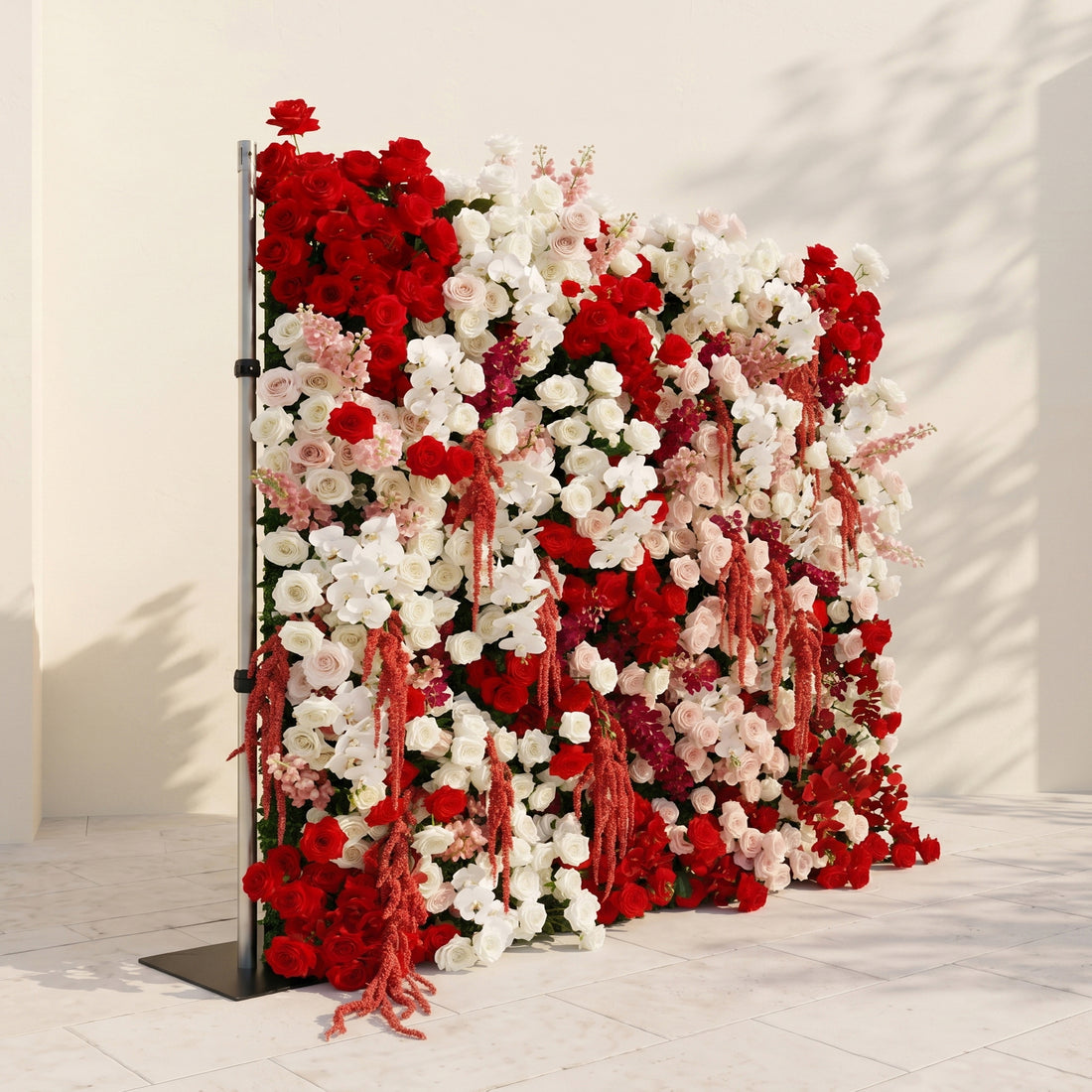 Karelena:Luxury 5D Roll-up Colorful Flower Wall with White&amp;Red&amp;Pink Roses for Wedding and Events Decor karelena left