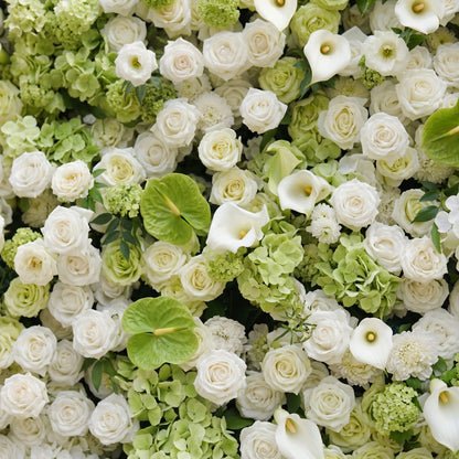 Keirmira:5D Fresh Green &amp; Ivory White Silk Rose Flower Wall Roll-Up Fabric Backdrop for Romantic Weddings &amp; Proposals