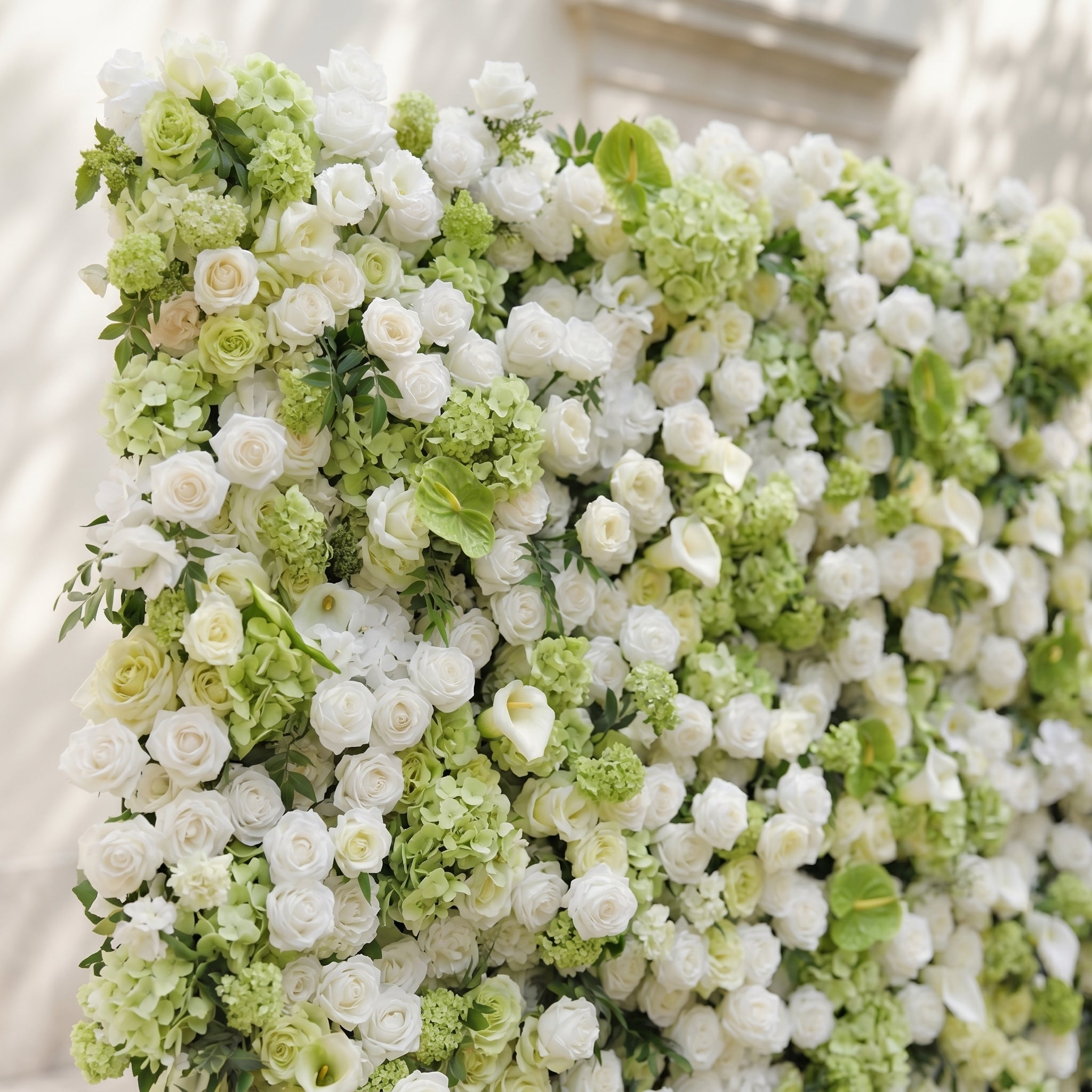Keirmira:5D Fresh Green &amp; Ivory White Silk Rose Flower Wall Roll-Up Fabric Backdrop for Romantic Weddings &amp; Proposals