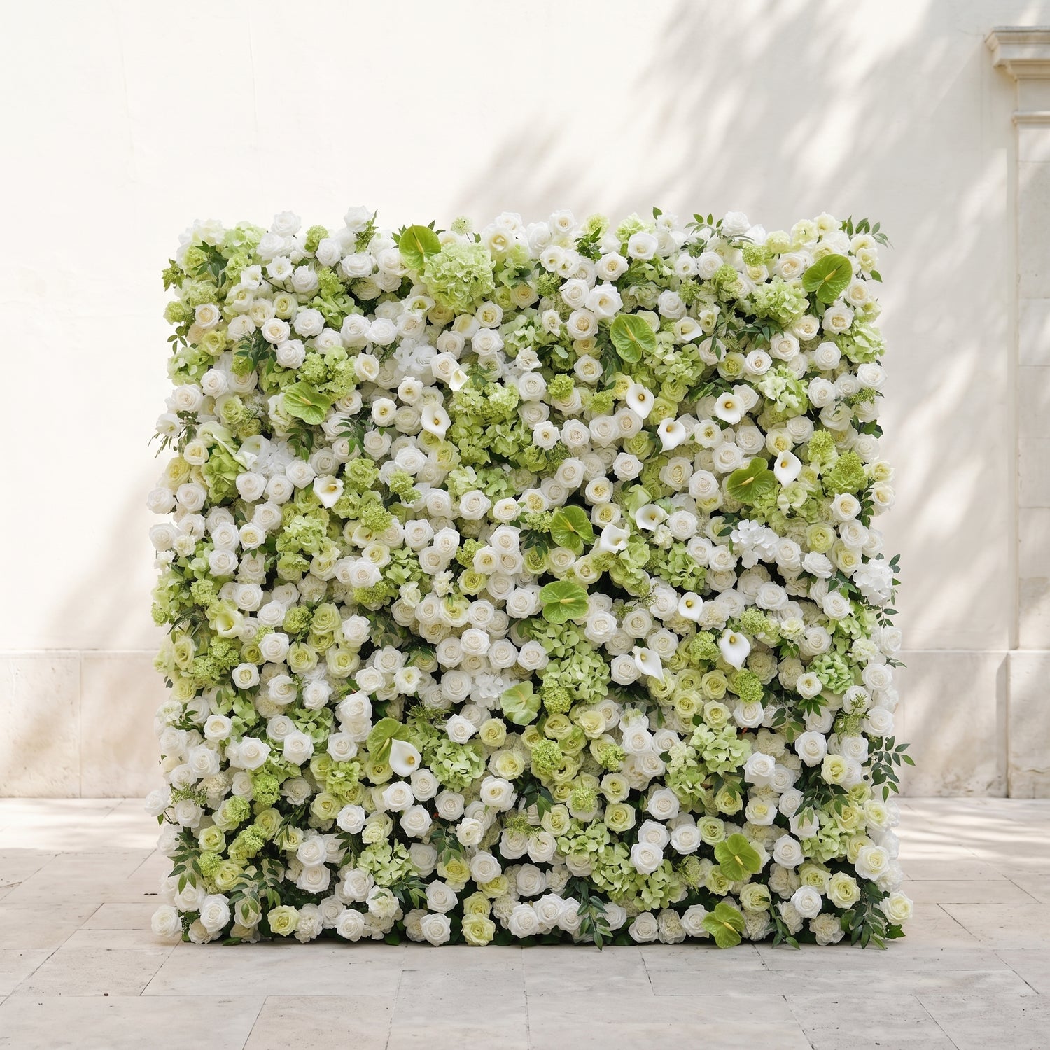 Keirmira:5D Fresh Green &amp; Ivory White Silk Rose Flower Wall Roll-Up Fabric Backdrop for Romantic Weddings &amp; Proposals
