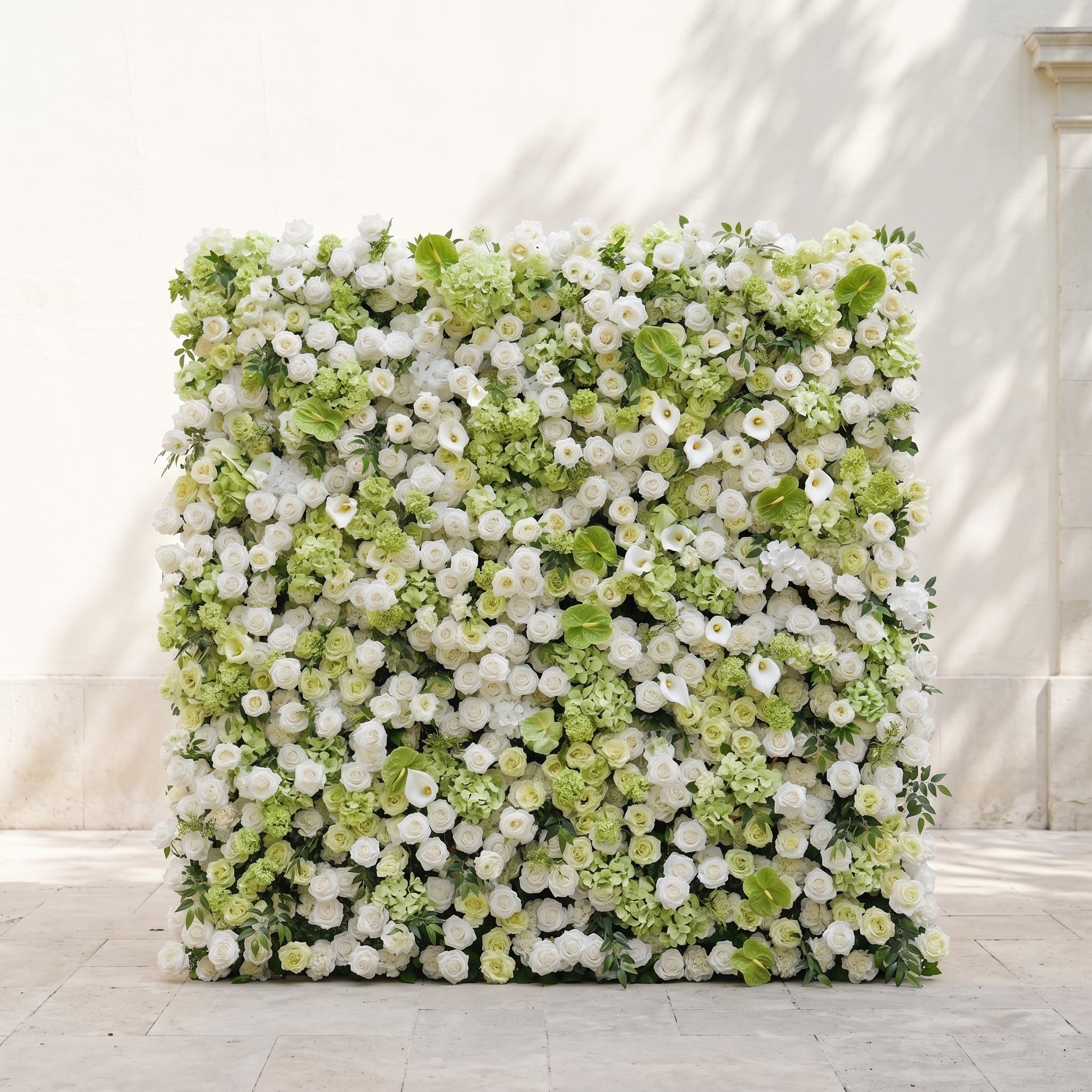 Keirmira:5D Fresh Green &amp; Ivory White Silk Rose Flower Wall Roll-Up Fabric Backdrop for Romantic Weddings &amp; Proposals