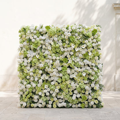 Keirmira:5D Fresh Green &amp; Ivory White Silk Rose Flower Wall Roll-Up Fabric Backdrop for Romantic Weddings &amp; Proposals