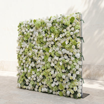 Keirmira:5D Fresh Green &amp; Ivory White Silk Rose Flower Wall Roll-Up Fabric Backdrop for Romantic Weddings &amp; Proposals