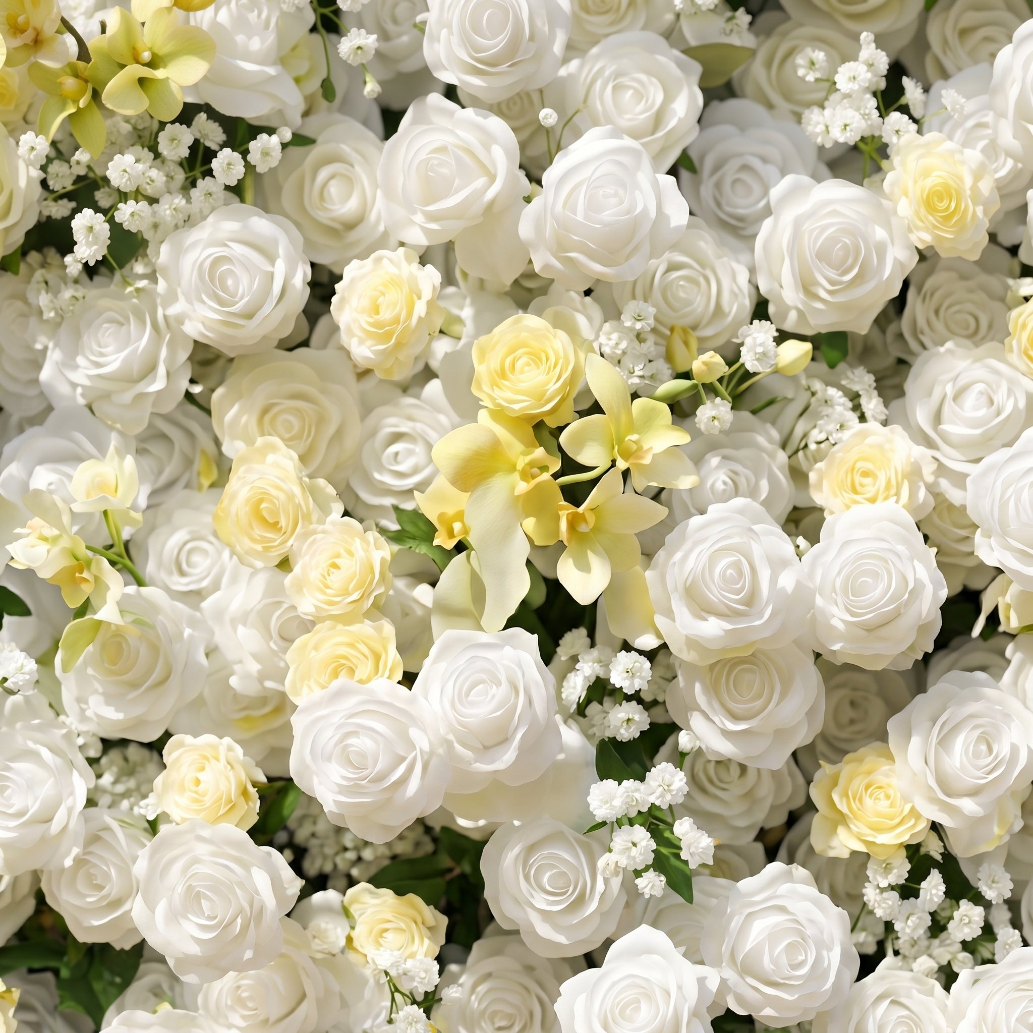 Kirviane:New Luxury Roll-up 3D White and Warm-yellow Roses Flower Wall for Weddings&amp;Event Decor kirviane detail 1