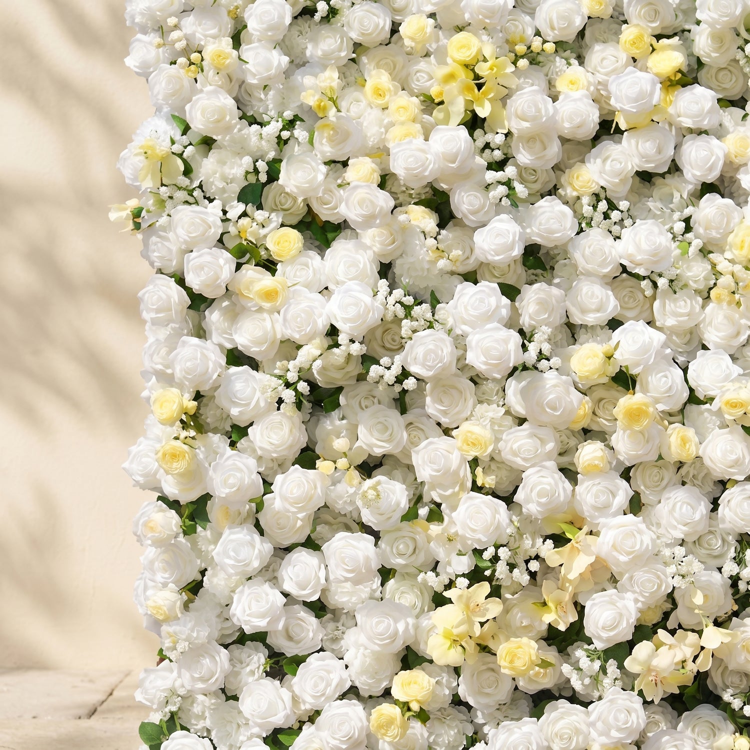 Kirviane:New Luxury Roll-up 3D White and Warm-yellow Roses Flower Wall for Weddings&amp;Event Decor kirviane detail 2