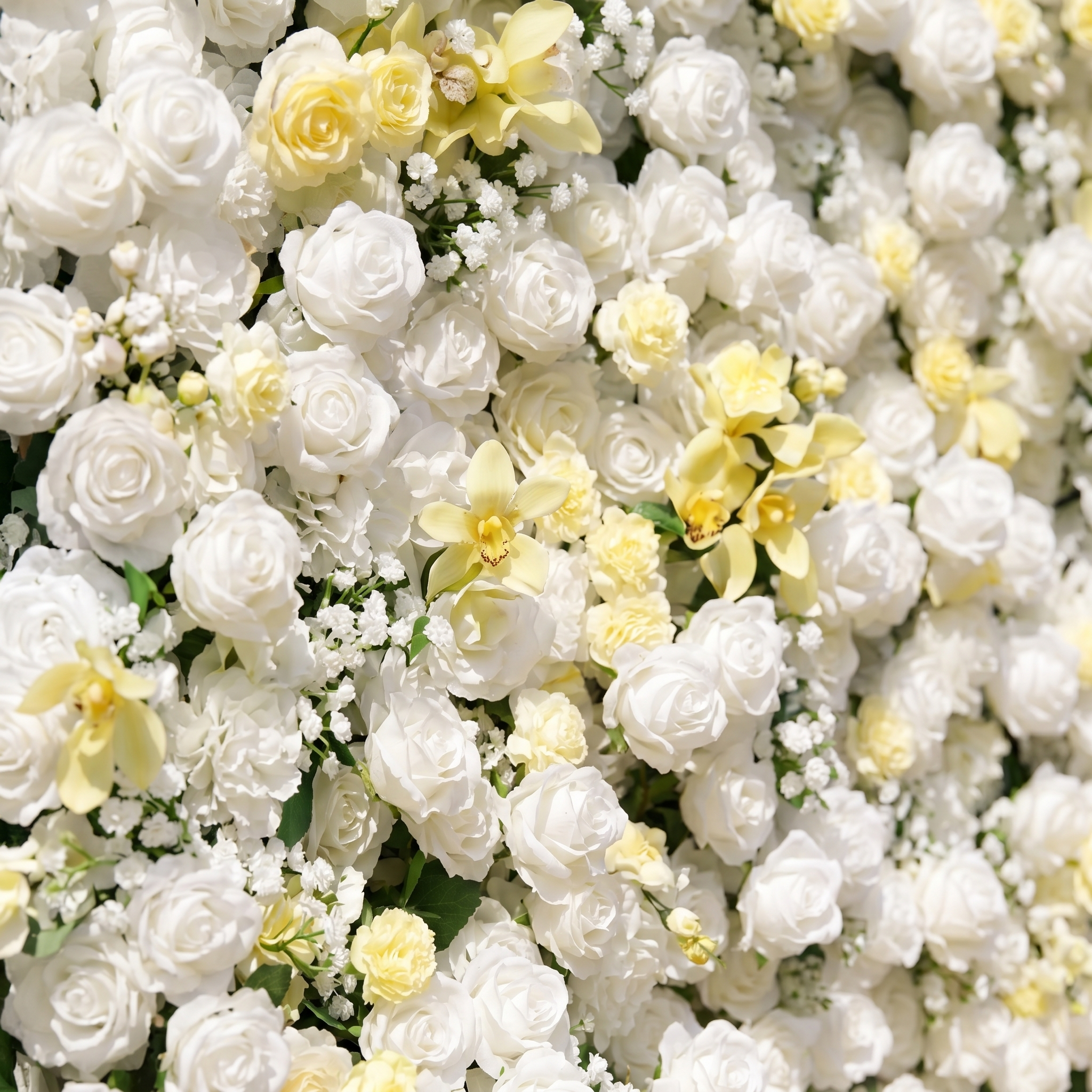 Kirviane:New Luxury Roll-up 3D White and Warm-yellow Roses Flower Wall for Weddings&amp;Event Decor kirviane detail 3