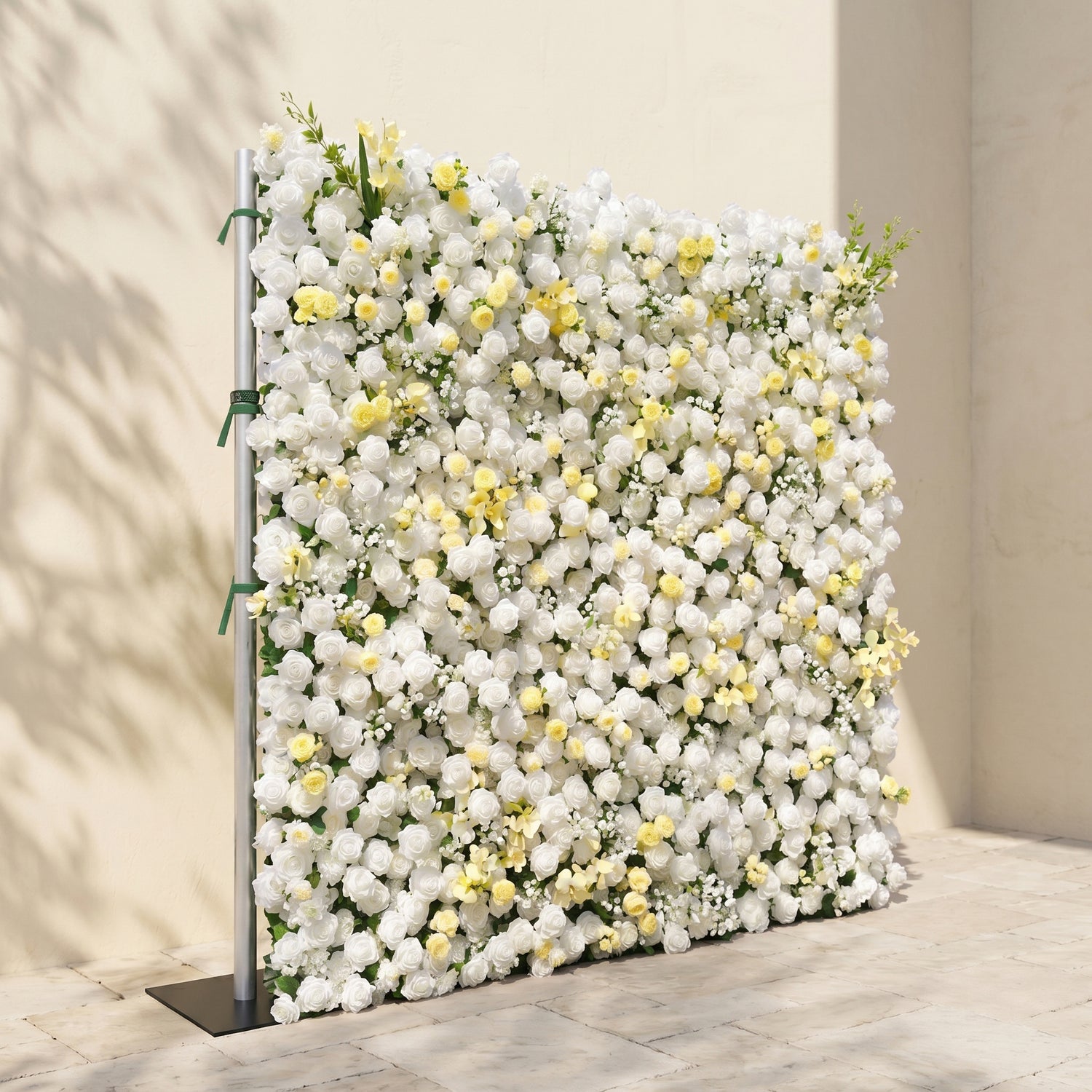 Kirviane:New Luxury Roll-up 3D White and Warm-yellow Roses Flower Wall for Weddings&amp;Event Decor kirviane left