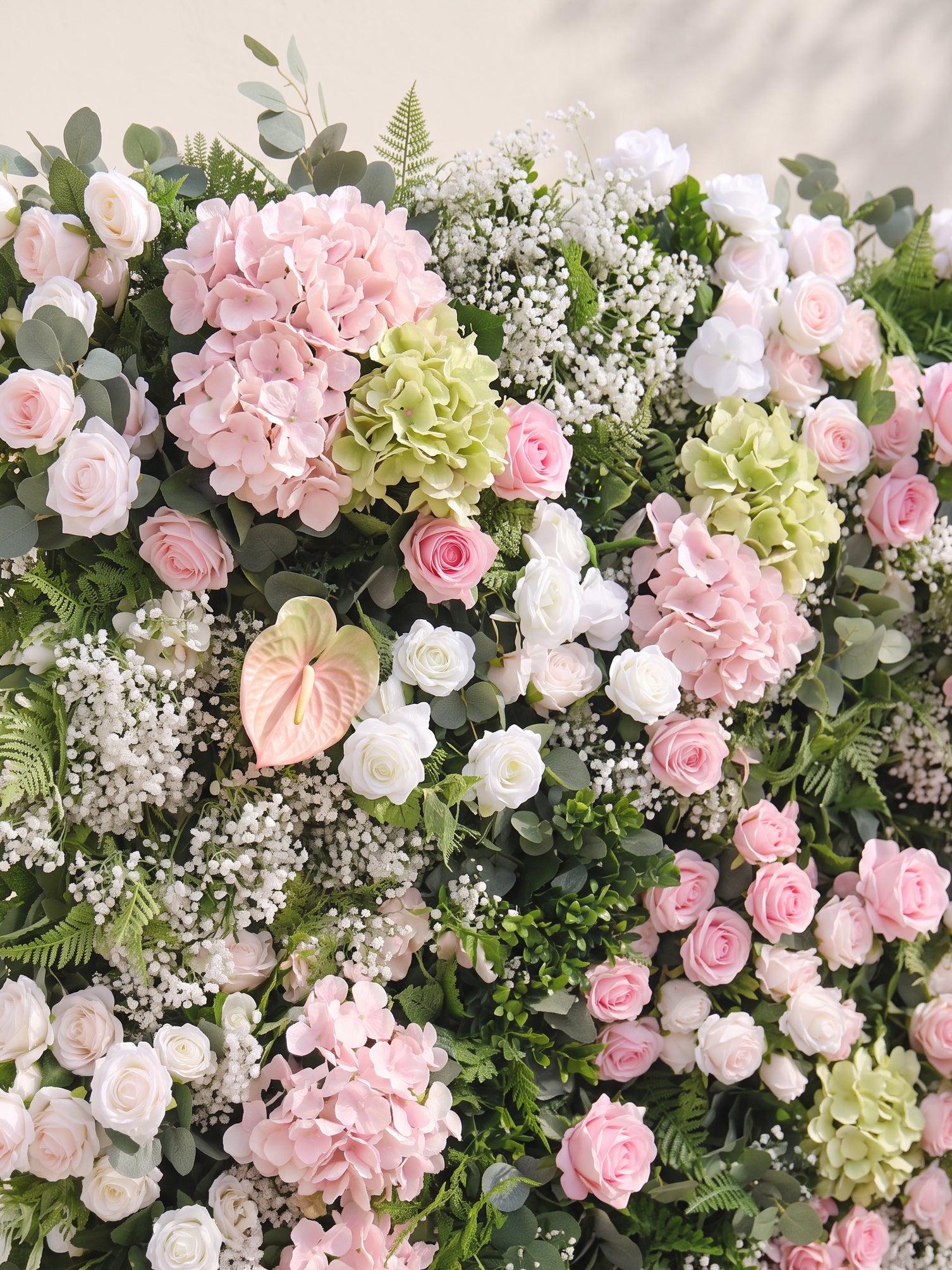 Laelvia: 5D Blush Pink, Ivory White &amp; Greenery Silk Rose Flower Wall Roll-Up Fabric Backdrop for Romantic Weddings &amp; Proposals — floral detail