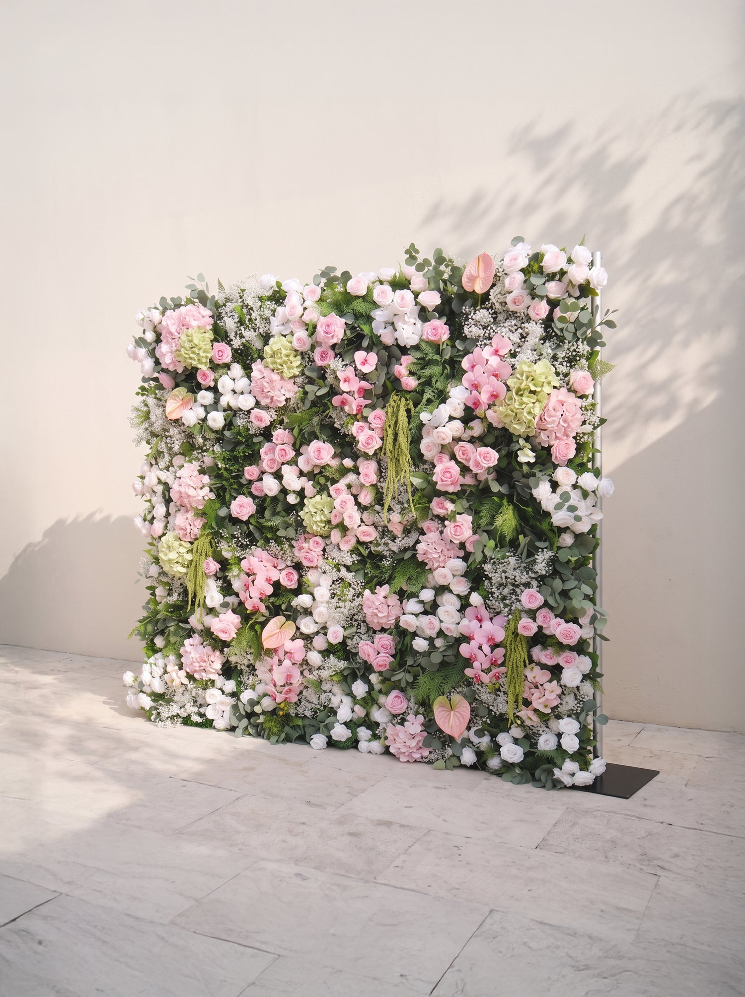 Laelvia: 5D Blush Pink, Ivory White &amp; Greenery Silk Rose Flower Wall Roll-Up Fabric Backdrop for Romantic Weddings &amp; Proposals — right view