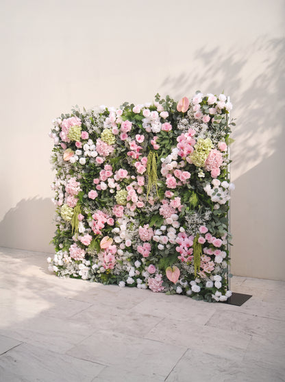 Laelvia: 5D Blush Pink, Ivory White &amp; Greenery Silk Rose Flower Wall Roll-Up Fabric Backdrop for Romantic Weddings &amp; Proposals — right view