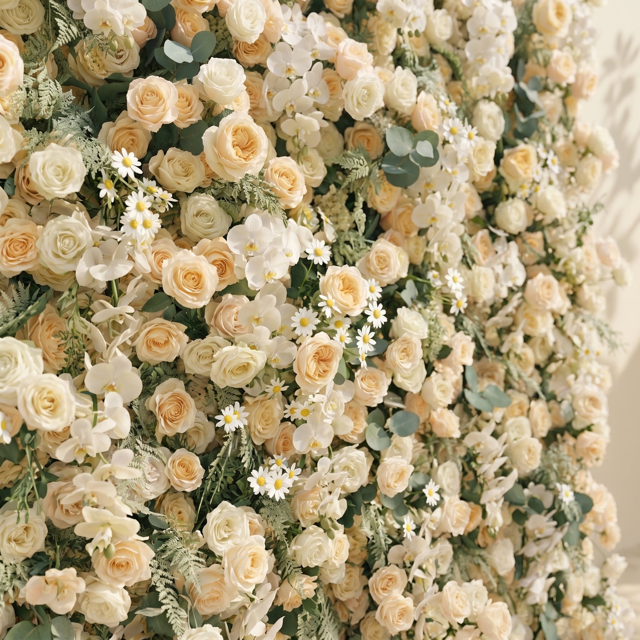 Larena:Luxury 5D Cream &amp; Champagne Silk Floral Wall Roll-Up Backdrop for Timeless Romantic Weddings