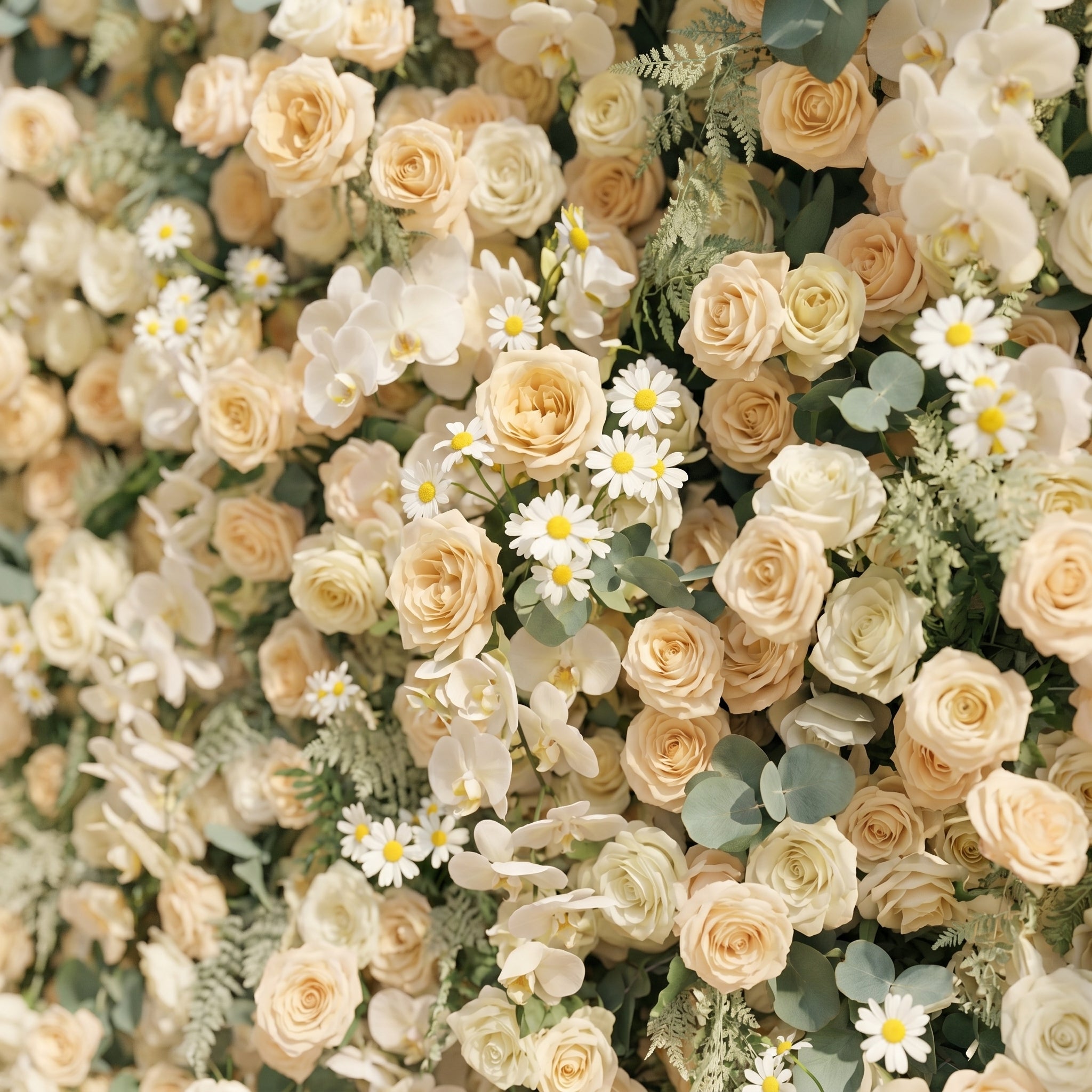 Larena:Luxury 5D Cream &amp; Champagne Silk Floral Wall Roll-Up Backdrop for Timeless Romantic Weddings
