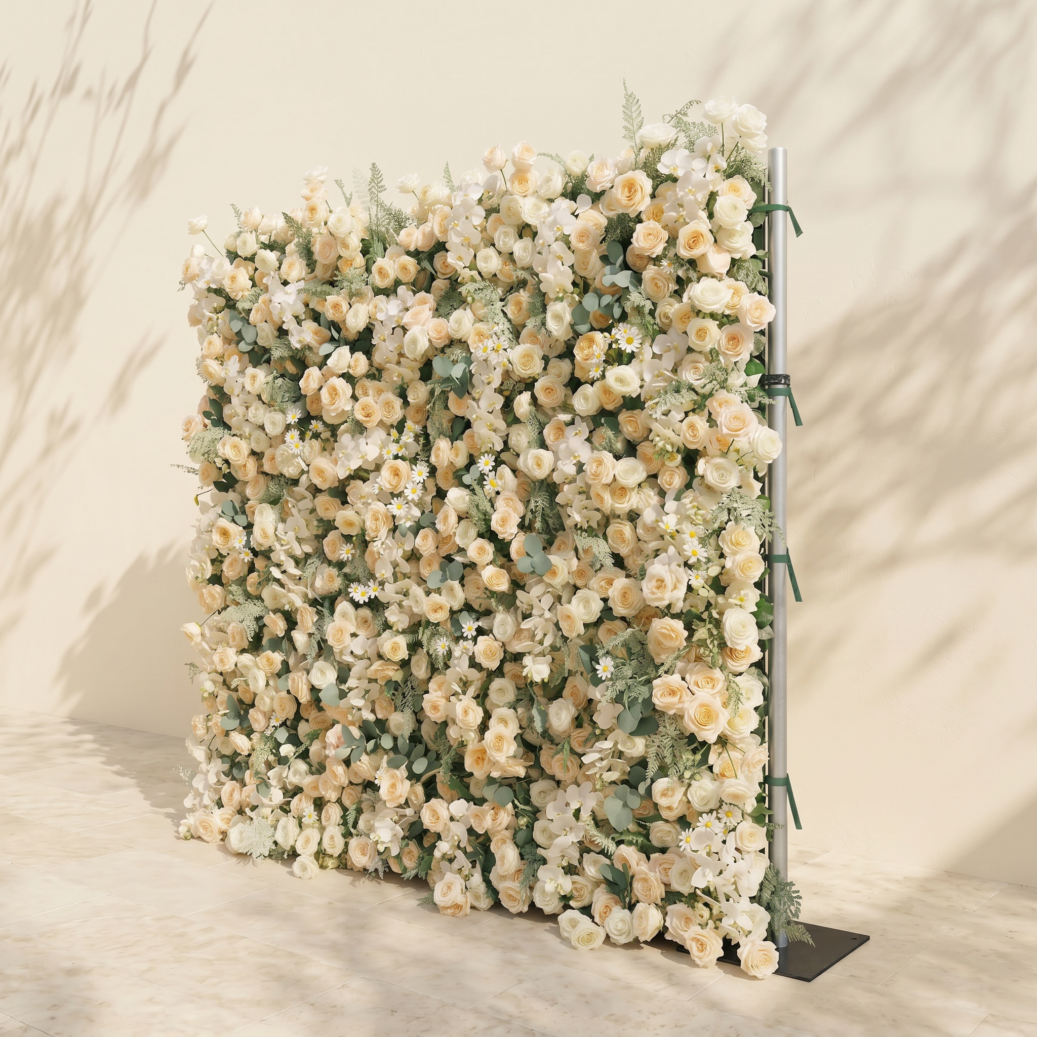 Larena:Luxury 5D Cream &amp; Champagne Silk Floral Wall Roll-Up Backdrop for Timeless Romantic Weddings