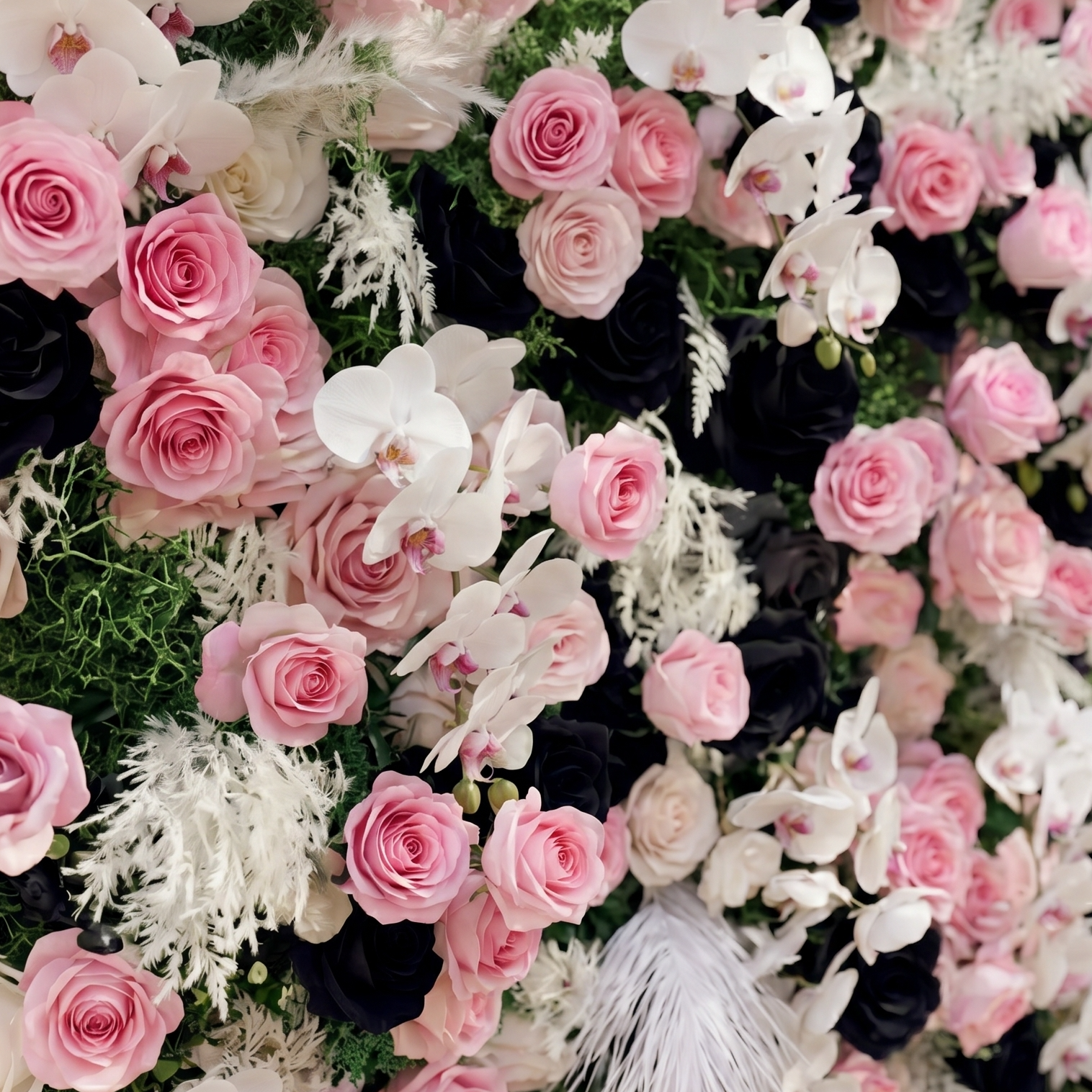 Larorae: Luxury 5D Black &amp; Blush Pink Silk Floral Wall Roll-Up Backdrop for Edgy Romantic Weddings