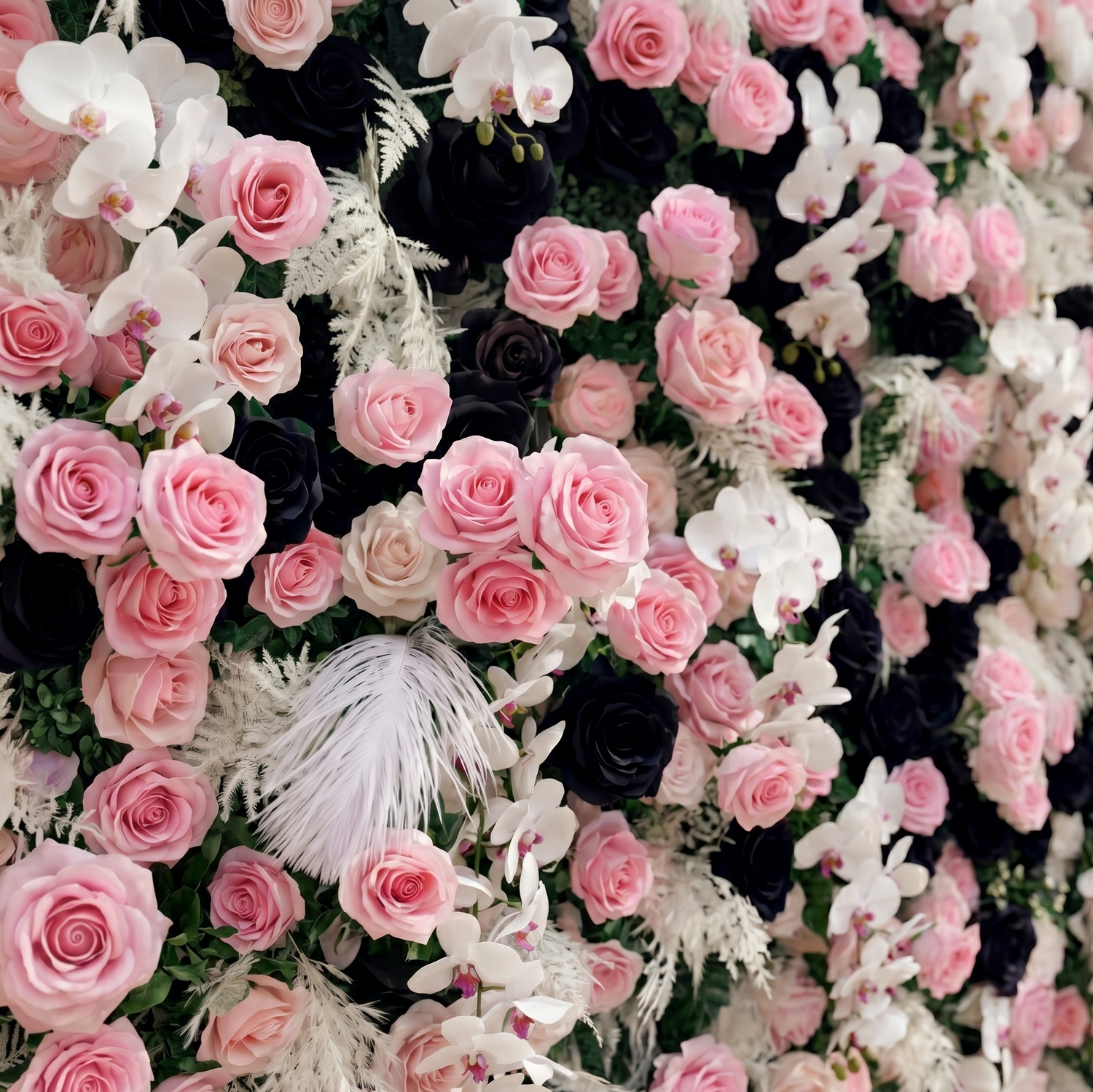 Larorae: Luxury 5D Black &amp; Blush Pink Silk Floral Wall Roll-Up Backdrop for Edgy Romantic Weddings