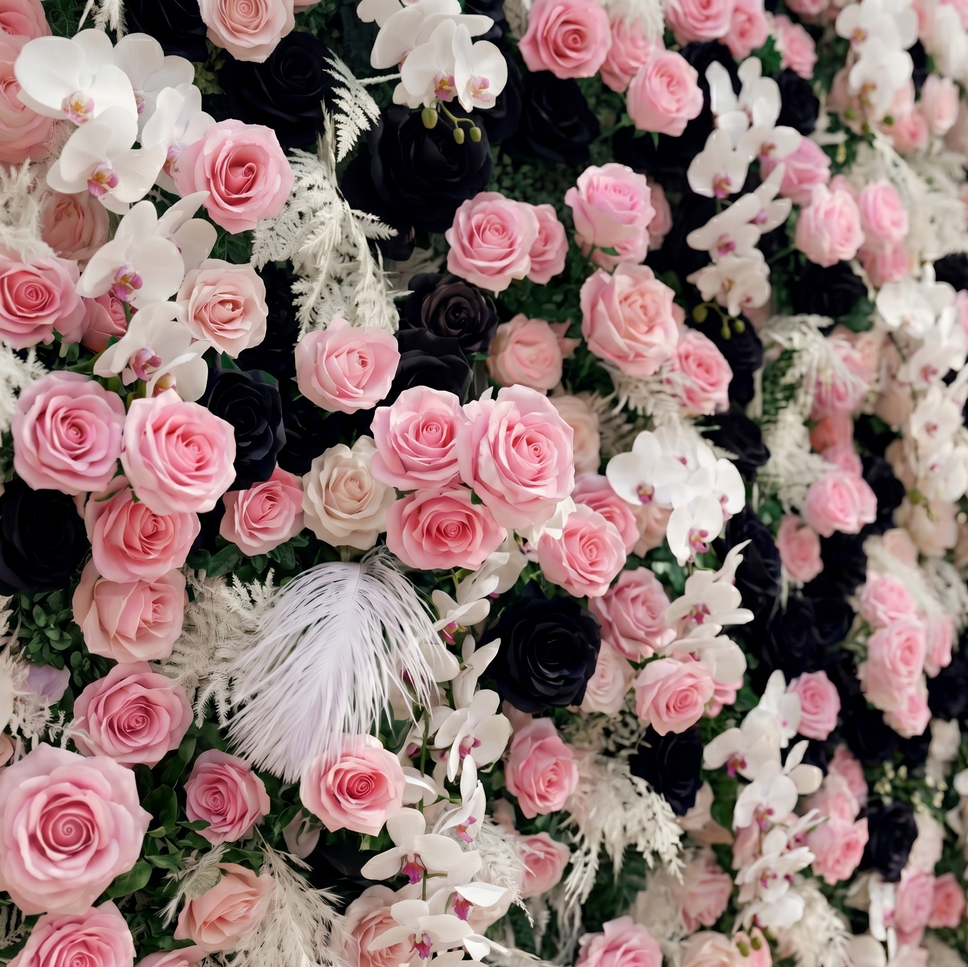 Larorae: Luxury 5D Black &amp; Blush Pink Silk Floral Wall Roll-Up Backdrop for Edgy Romantic Weddings