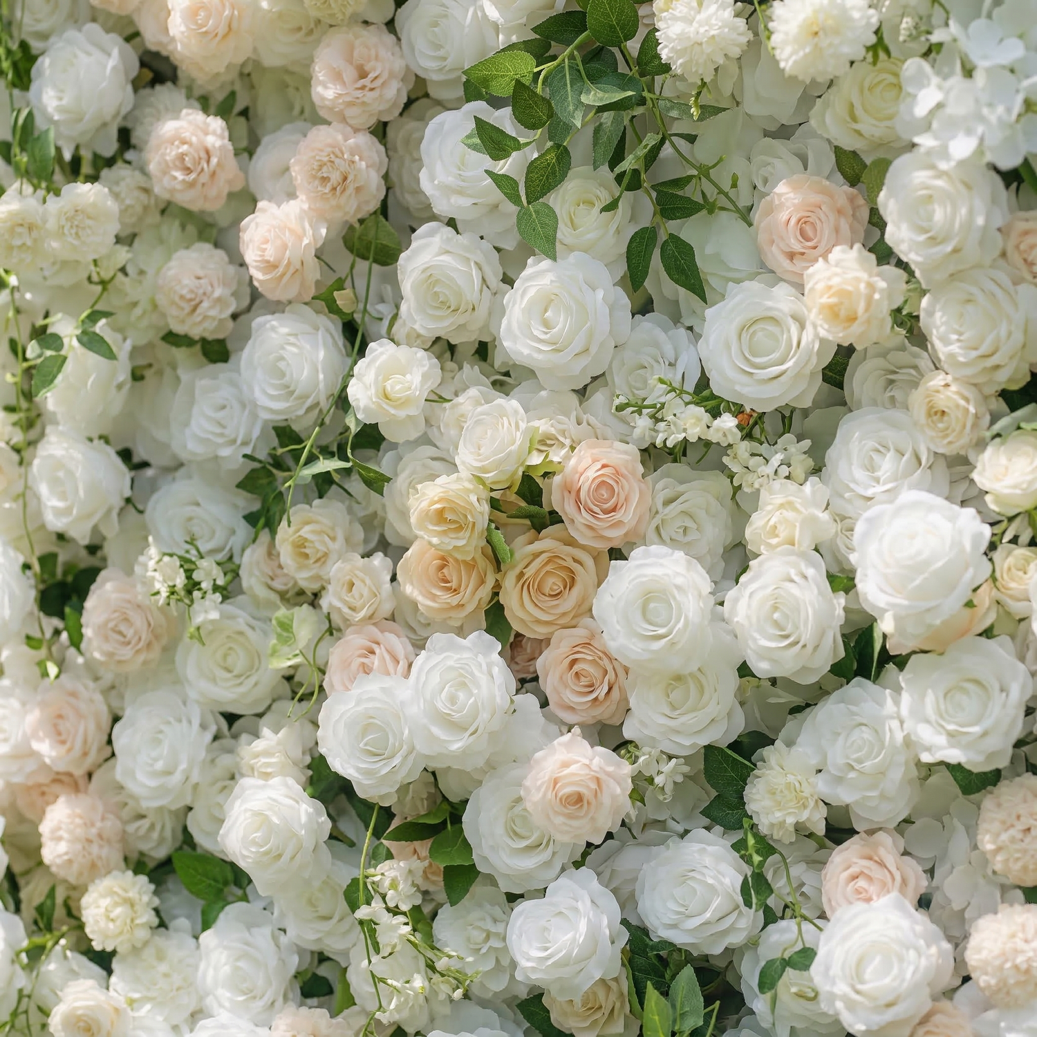 Lioraen: 5D Timeless Ivory and Light Champagne Flower Wall with Hanging Greenery Roll-Up Fabric Backdrop for Garden Party &amp; Event