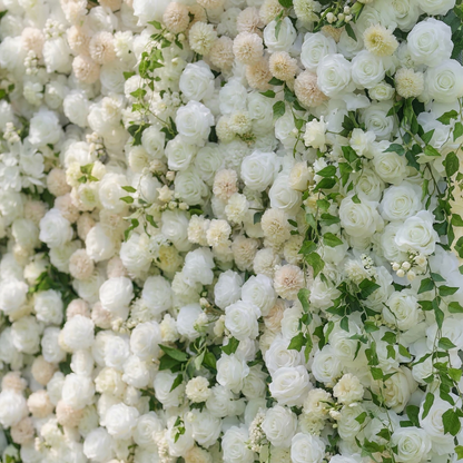 Lioraen: 5D Timeless Ivory and Light Champagne Flower Wall with Hanging Greenery Roll-Up Fabric Backdrop for Garden Party &amp; Event
