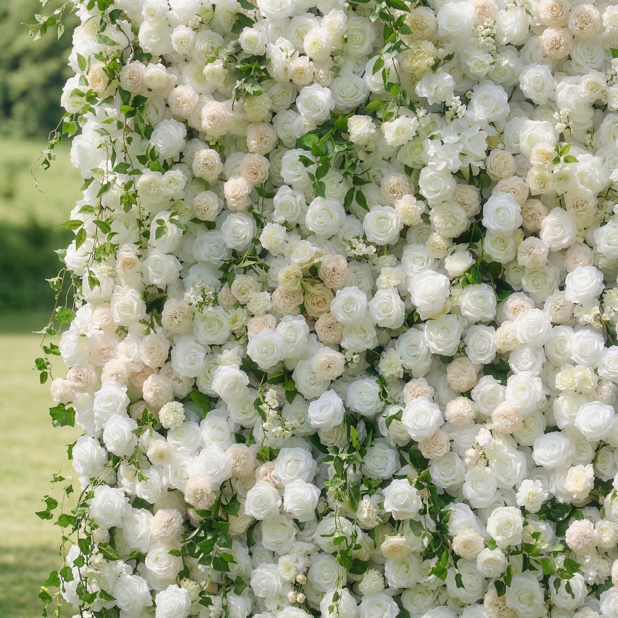 Lioraen: 5D Timeless Ivory and Light Champagne Flower Wall with Hanging Greenery Roll-Up Fabric Backdrop for Garden Party &amp; Event