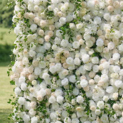 Lioraen: 5D Timeless Ivory and Light Champagne Flower Wall with Hanging Greenery Roll-Up Fabric Backdrop for Garden Party &amp; Event