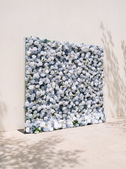 Lioraria 5D Fabric Artificial rolling up curtain flower wall — left view