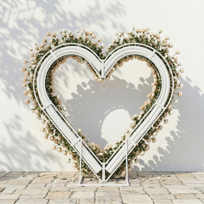 Lioren: Heart-Shaped Champagne &amp; Soft Peach Silk Rose Flower Arch Floral Arrangement for Elegant Weddings &amp; Proposal Events