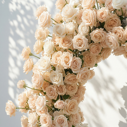 Lioren: Heart-Shaped Champagne &amp; Soft Peach Silk Rose Flower Arch Floral Arrangement for Elegant Weddings &amp; Proposal Events