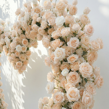 Lioren: Heart-Shaped Champagne &amp; Soft Peach Silk Rose Flower Arch Floral Arrangement for Elegant Weddings &amp; Proposal Events
