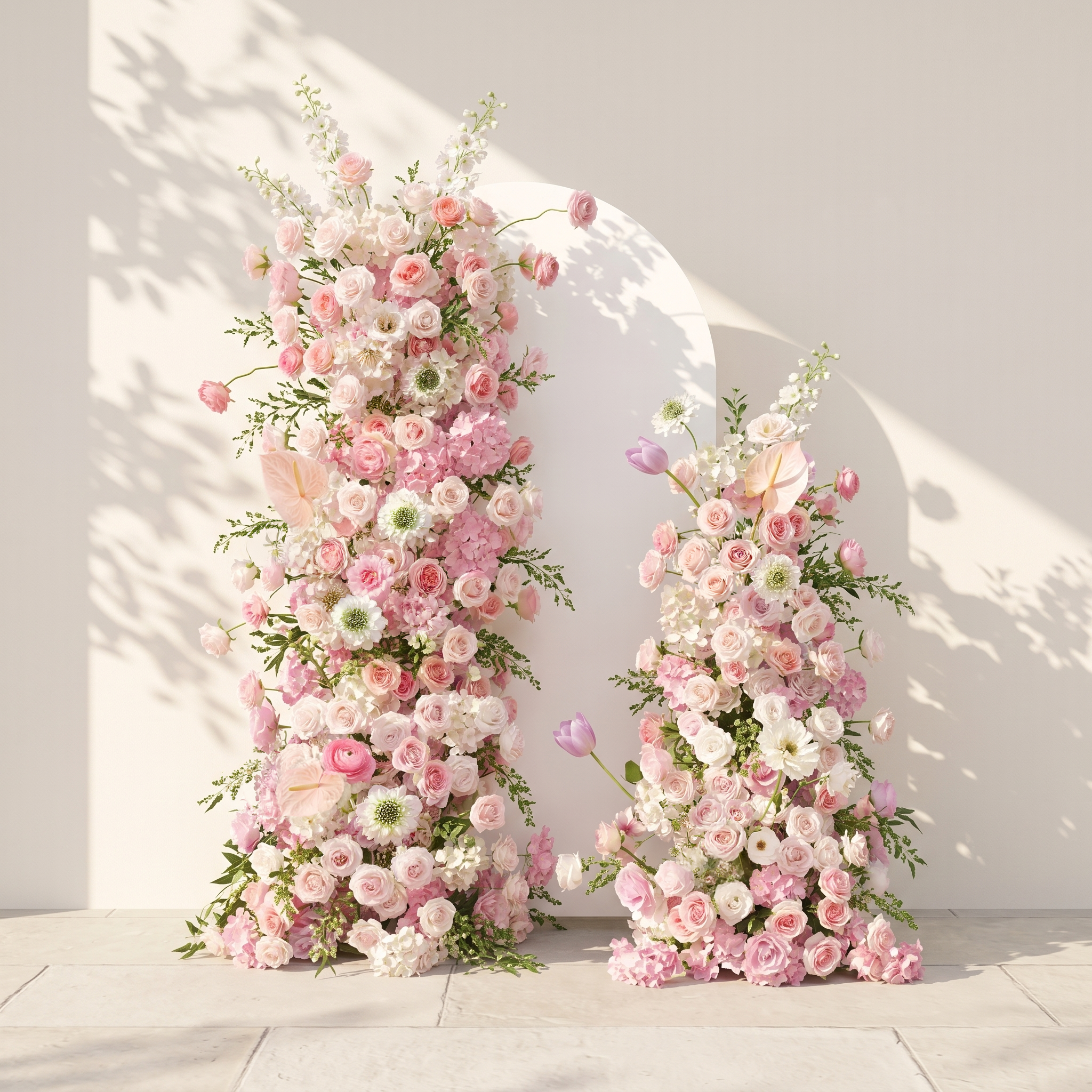 Elettra: Pink Rose Tulip Calla Lily Wedding Background Arch KT Board Decorative Flower Row Excludes Frame