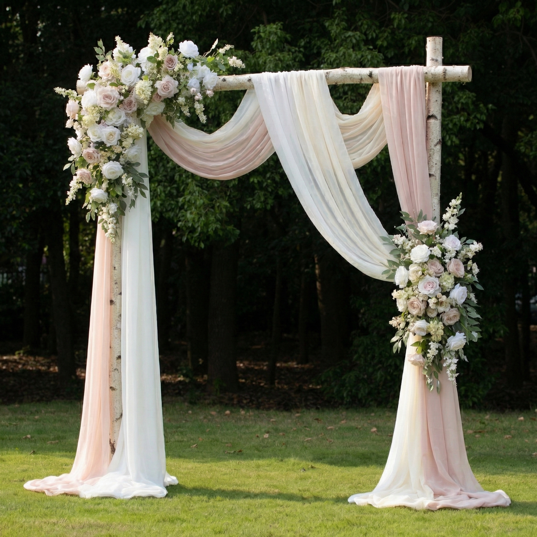 Luxury Nude Pink and White Wedding Altar Floral Arrangement with Drapes Decoration Kit for Romantic Wedding&amp;Events