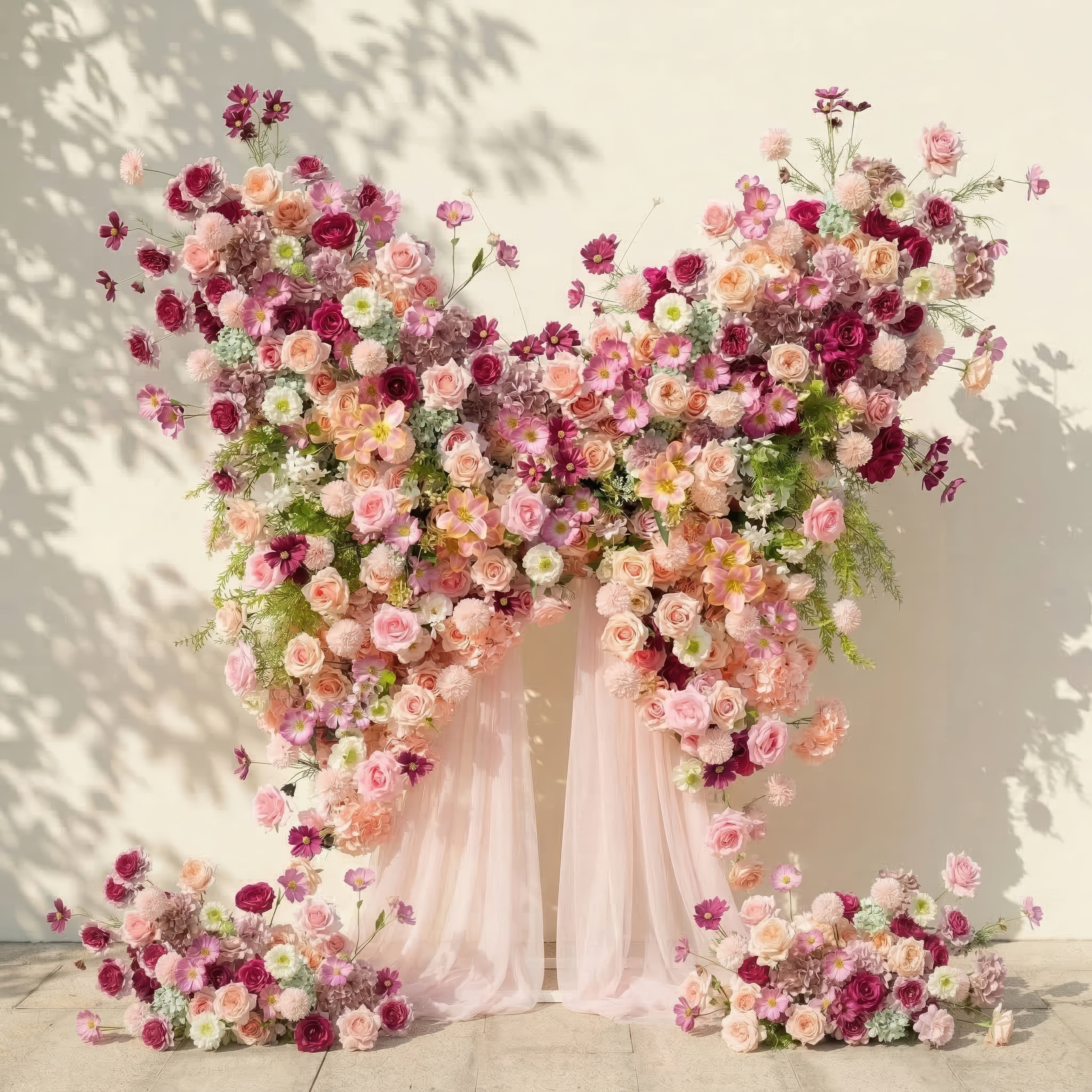 Lumeria: Exquisite Blush &amp; Berry Butterfly-Shaped Flower Wall for Luxury Events &amp; Parties Backdrop