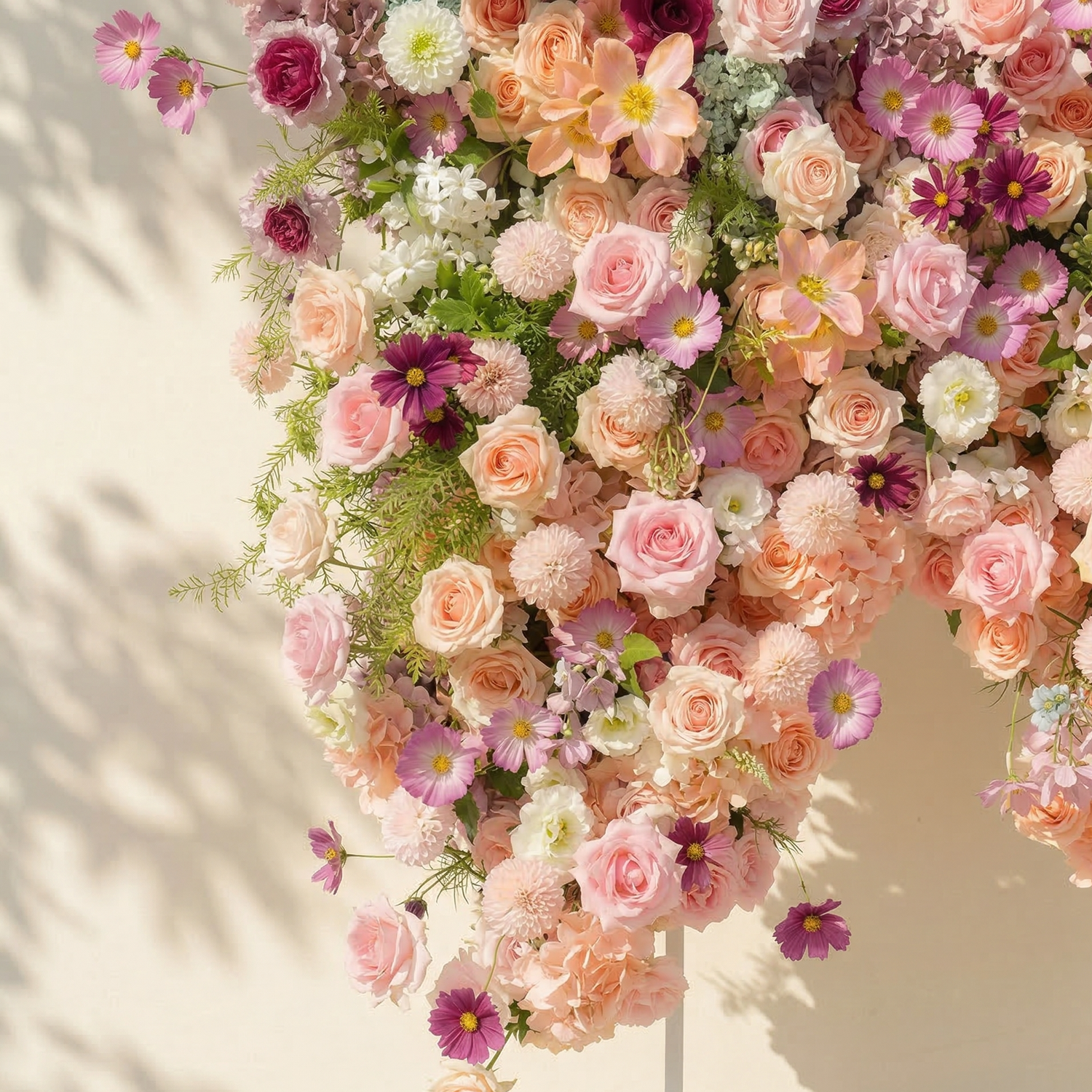 Lumeria: Exquisite Blush &amp; Berry Butterfly-Shaped Flower Wall for Luxury Events &amp; Parties Backdrop