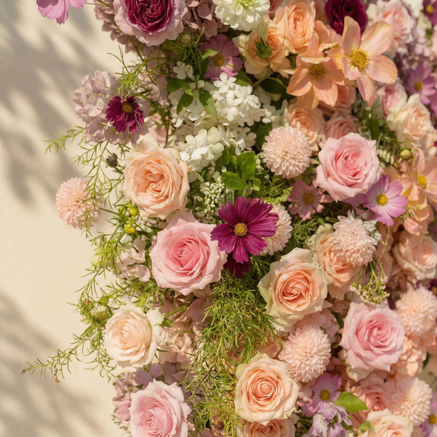 Lumeria: Exquisite Blush &amp; Berry Butterfly-Shaped Flower Wall for Luxury Events &amp; Parties Backdrop