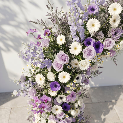 Lumvale flower arch: New Luxury Purple Floral Arch with Purple Roses and White Daisy Flower Arch for Weddings&amp;Events Decoration Incuding Frame