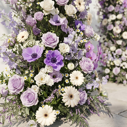 Lumvale flower arch: New Luxury Purple Floral Arch with Purple Roses and White Daisy Flower Arch for Weddings&amp;Events Decoration Incuding Frame