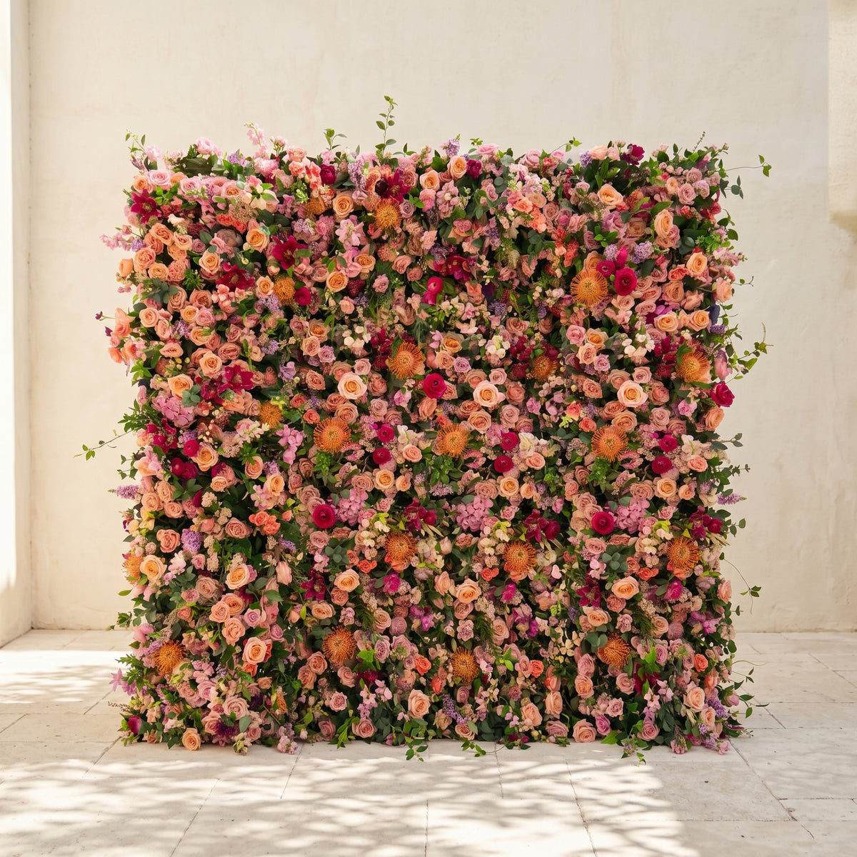 Lumvale:5D Boho Autumn Mixed Warm Tone Silk Rose Flower Wall Roll-Up Fabric Backdrop for Romantic Weddings & Proposals