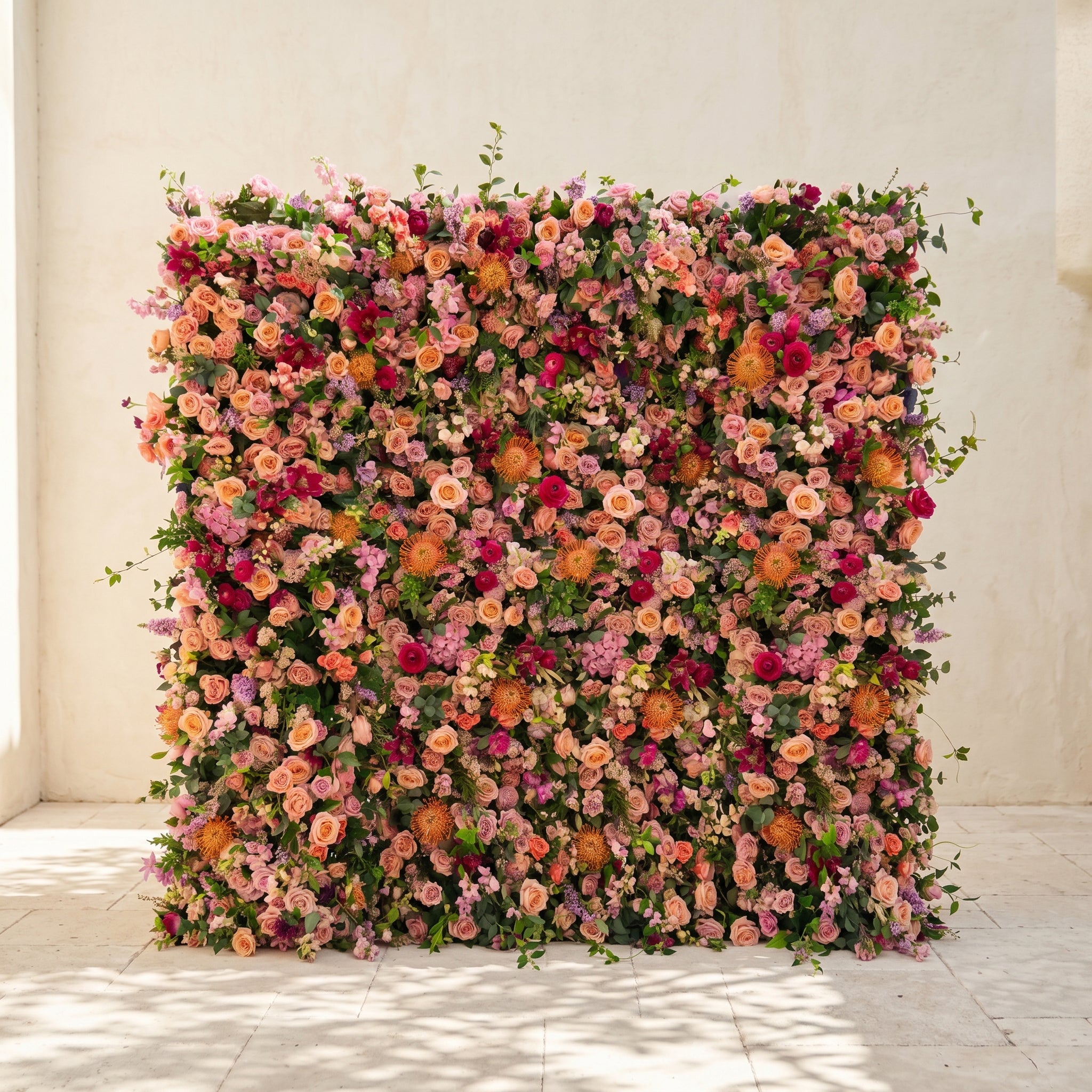 Lumvale:5D Boho Autumn Mixed Warm Tone Silk Rose Flower Wall Roll-Up Fabric Backdrop for Romantic Weddings &amp; Proposals