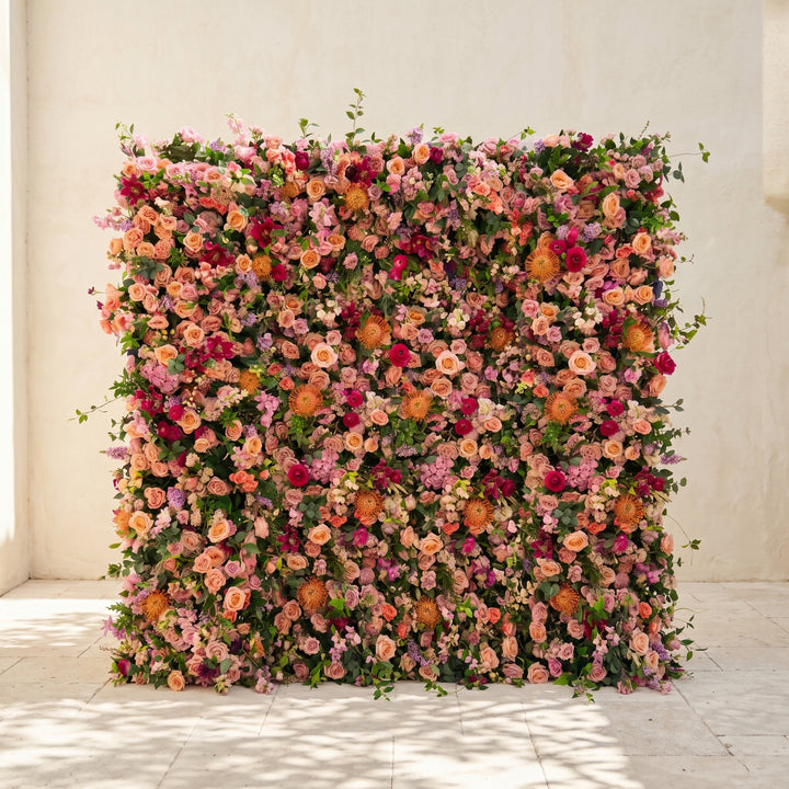 Lumvale:5D Boho Autumn Mixed Warm Tone Silk Rose Flower Wall Roll-Up Fabric Backdrop for Romantic Weddings & Proposals
