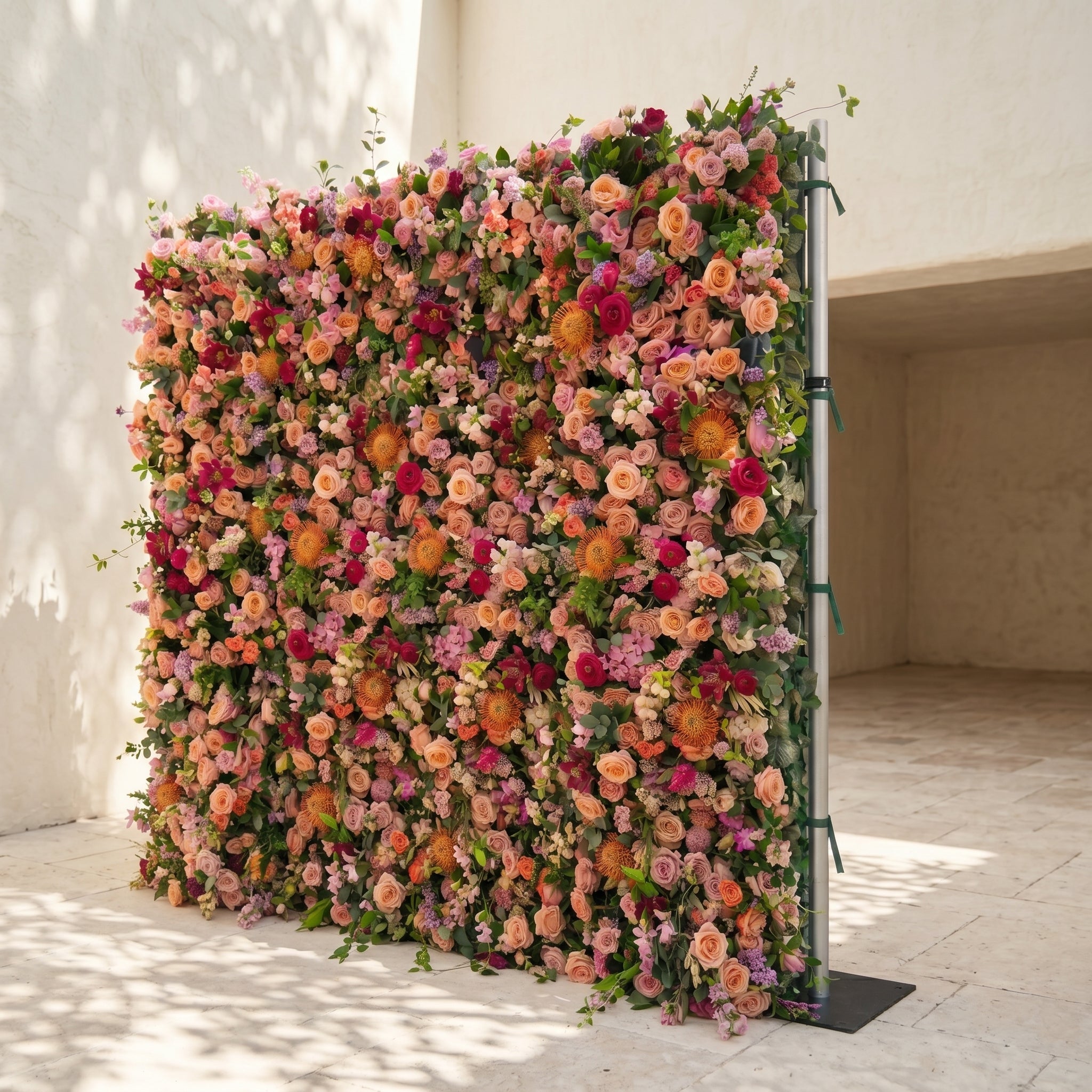 Lumvale:5D Boho Autumn Mixed Warm Tone Silk Rose Flower Wall Roll-Up Fabric Backdrop for Romantic Weddings &amp; Proposals