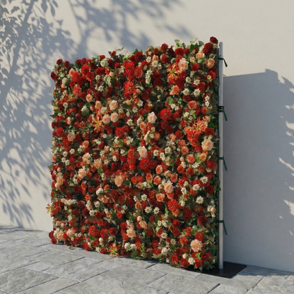 Luxira: 4D Crimson and Champagne Silk Rose Flower Wall Roll-Up Fabric Backdrop for Luxury Weddings &amp; Events Decoration