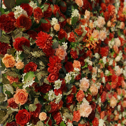 Luxira: 4D Crimson and Champagne Silk Rose Flower Wall Roll-Up Fabric Backdrop for Luxury Weddings &amp; Events Decoration
