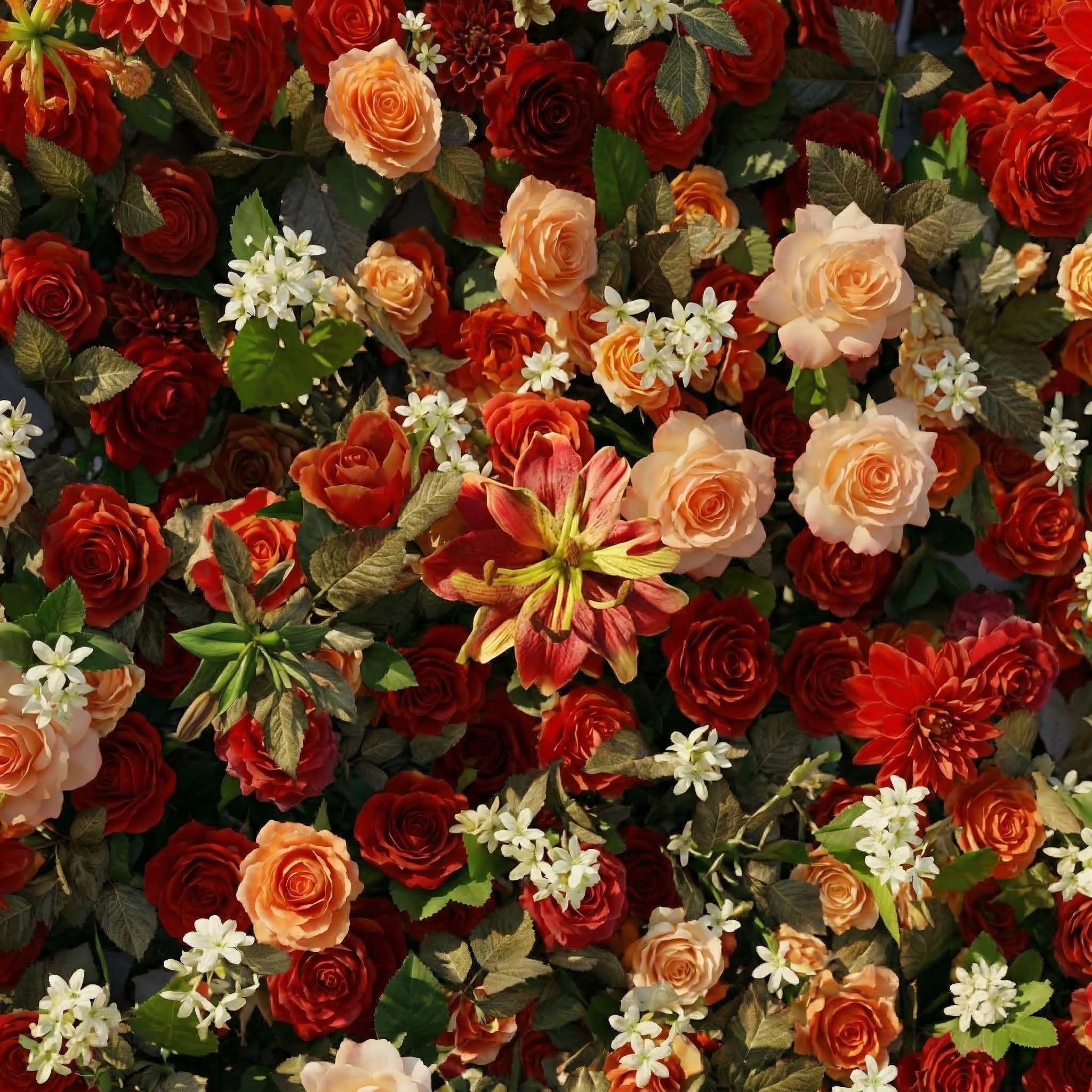Luxira: 4D Crimson and Champagne Silk Rose Flower Wall Roll-Up Fabric Backdrop for Luxury Weddings &amp; Events Decoration