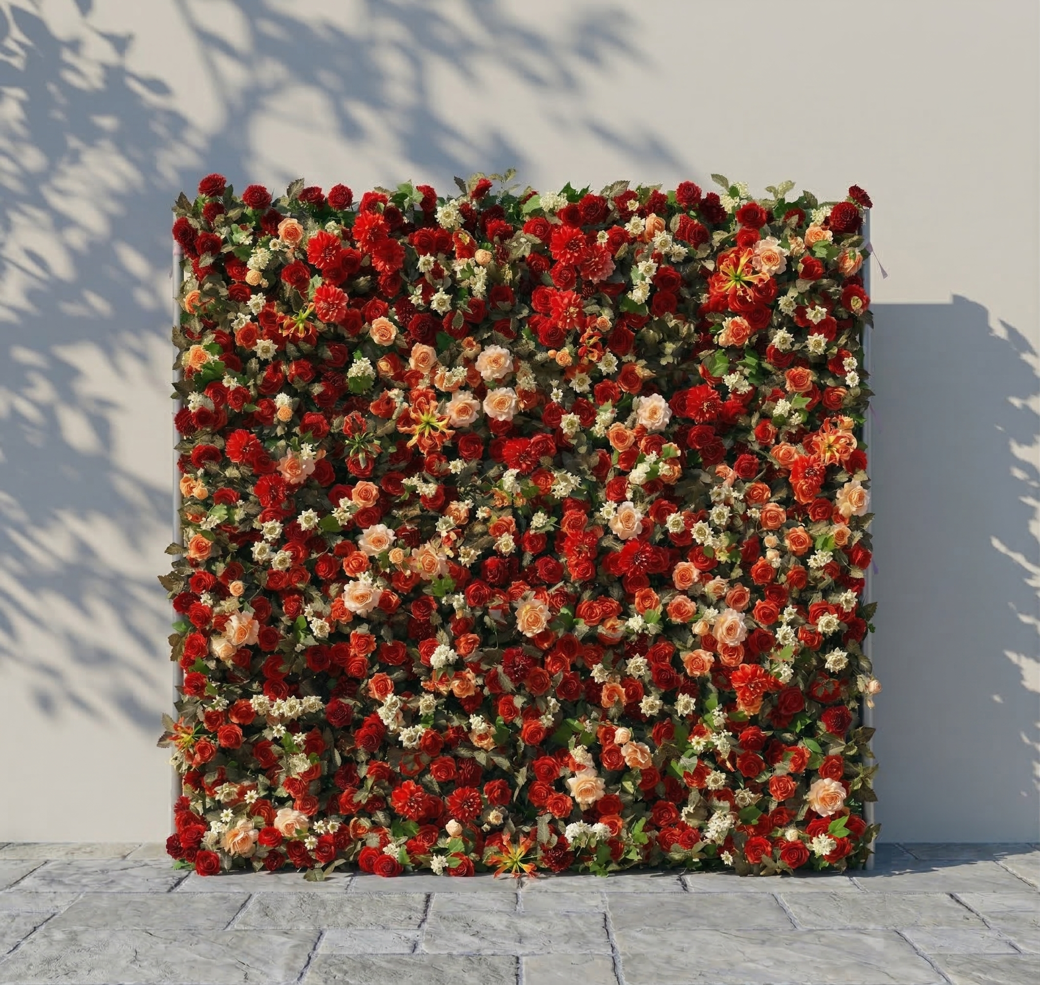 Luxira: 4D Crimson and Champagne Silk Rose Flower Wall Roll-Up Fabric Backdrop for Luxury Weddings &amp; Events Decoration