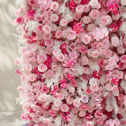 Lyrelloria:Luxury 5D Ombre Pink Silk Floral Wall Roll-Up Backdrop for Vibrant Romantic Weddings