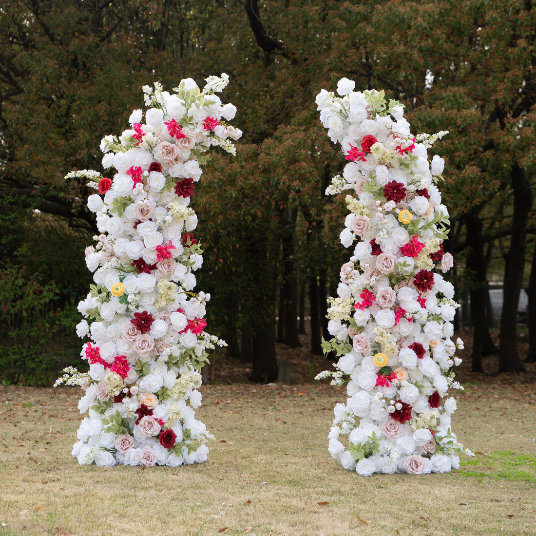 Lyrix: Luxury Burgundy &amp; Blush Silk Rose Ground Arch Arrangement for Dreamy Bridal Showers &amp; Vibrant Event Decor