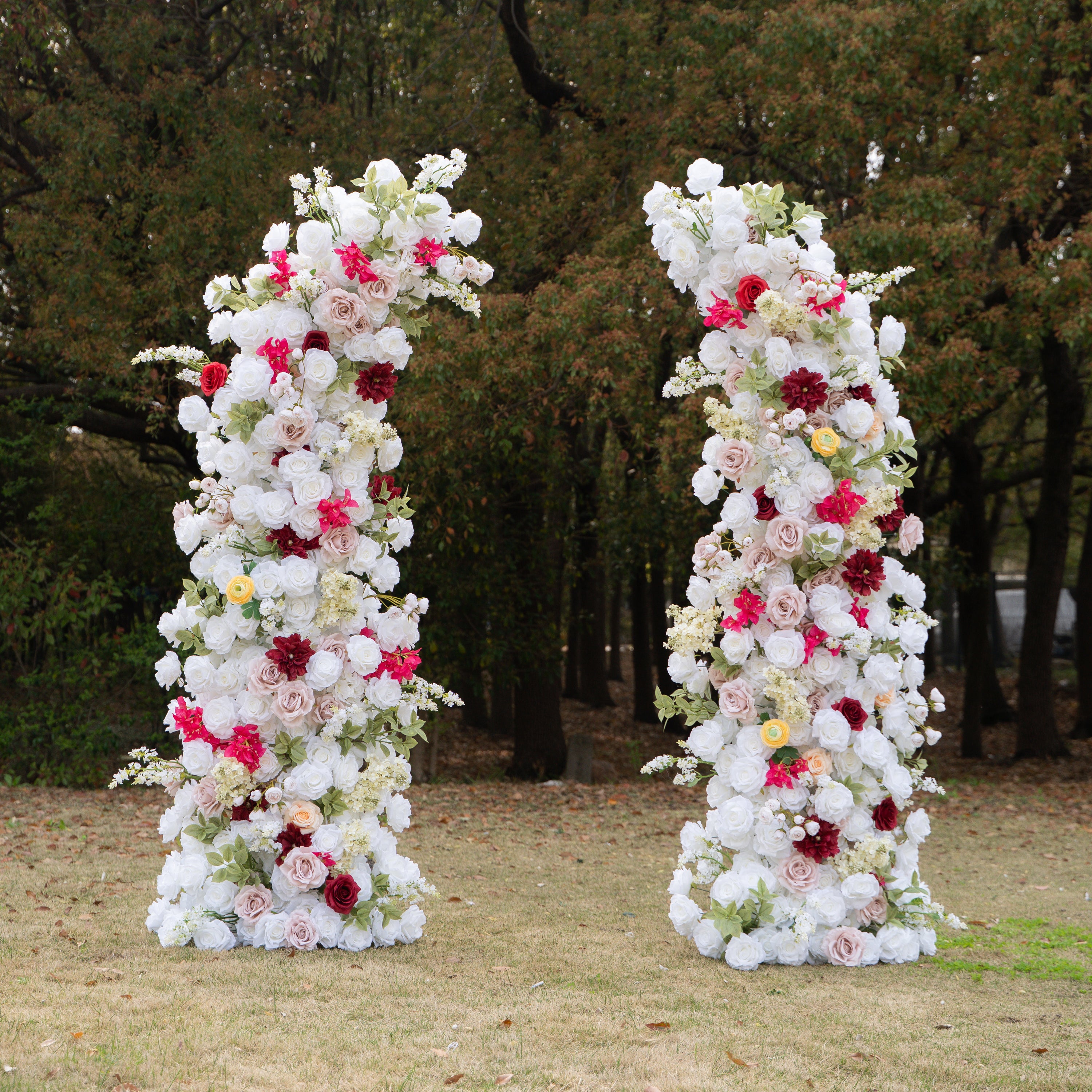 Lyrix: Luxury Burgundy &amp; Blush Silk Rose Ground Arch Arrangement for Dreamy Bridal Showers &amp; Vibrant Event Decor
