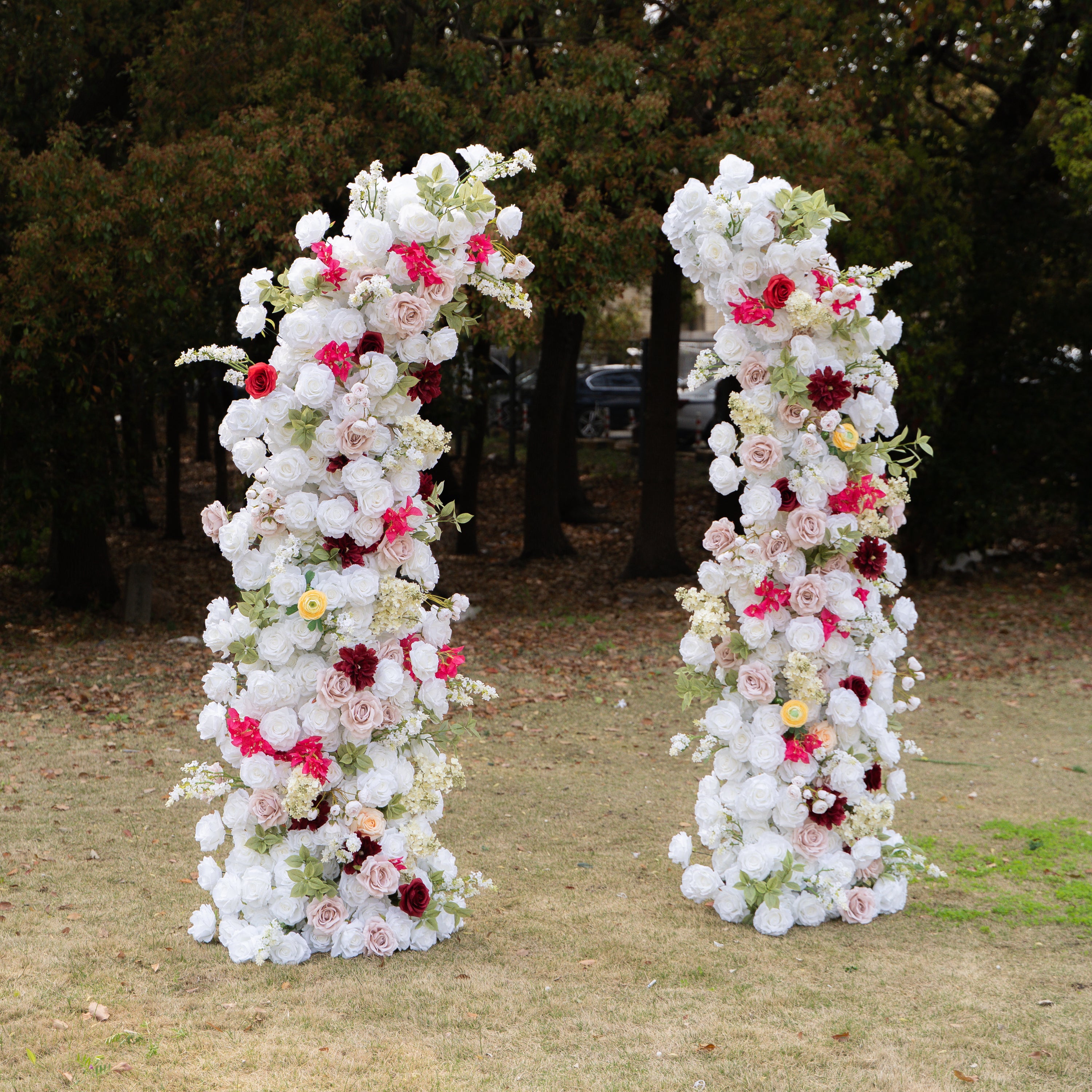 Lyrix: Luxury Burgundy &amp; Blush Silk Rose Ground Arch Arrangement for Dreamy Bridal Showers &amp; Vibrant Event Decor