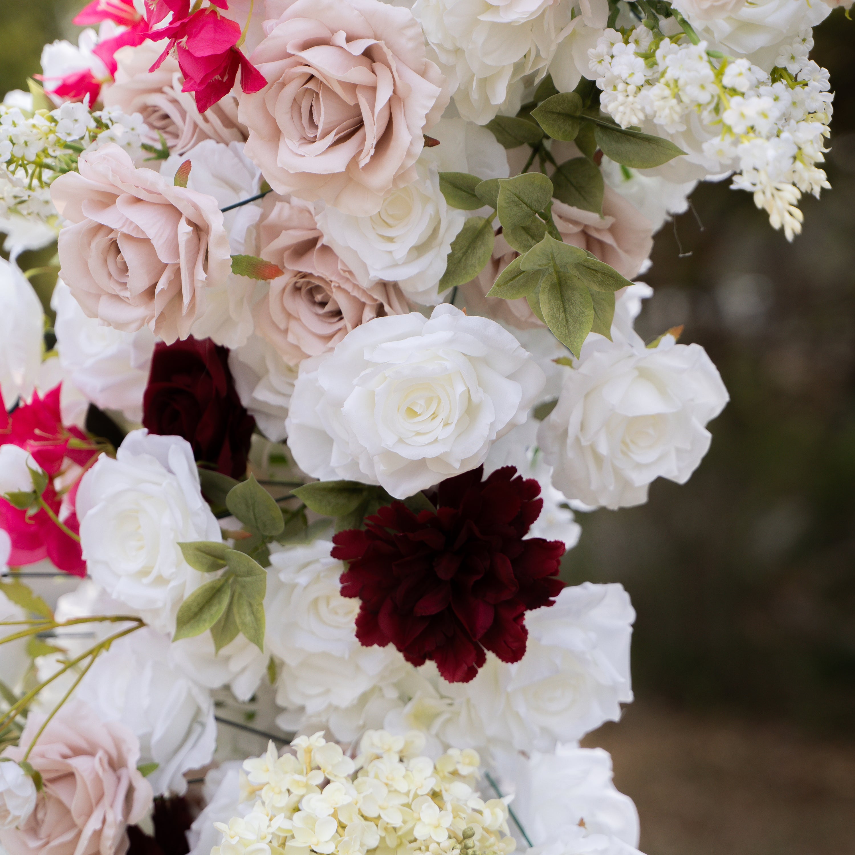 Lyrix: Luxury Burgundy &amp; Blush Silk Rose Ground Arch Arrangement for Dreamy Bridal Showers &amp; Vibrant Event Decor