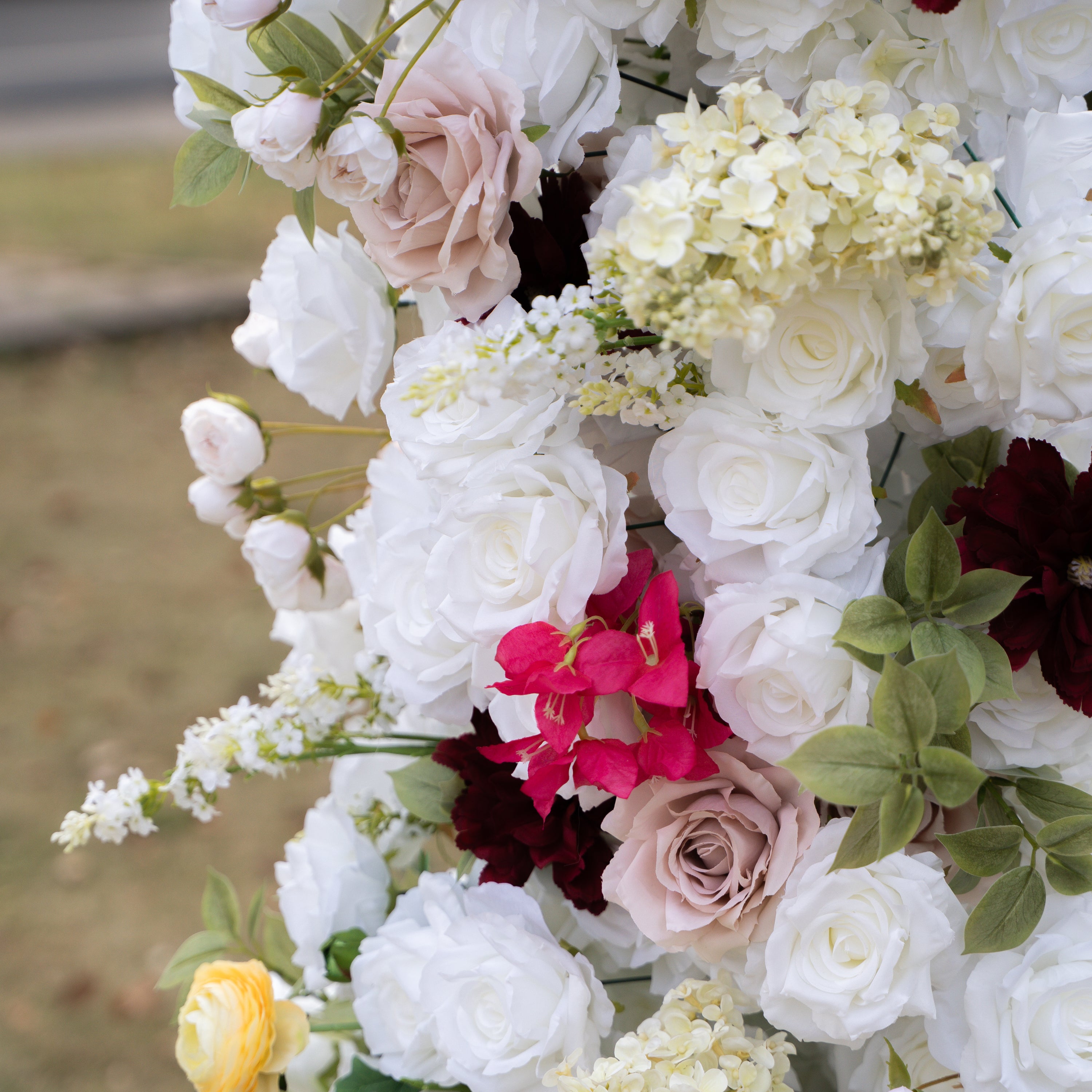Lyrix: Luxury Burgundy &amp; Blush Silk Rose Ground Arch Arrangement for Dreamy Bridal Showers &amp; Vibrant Event Decor